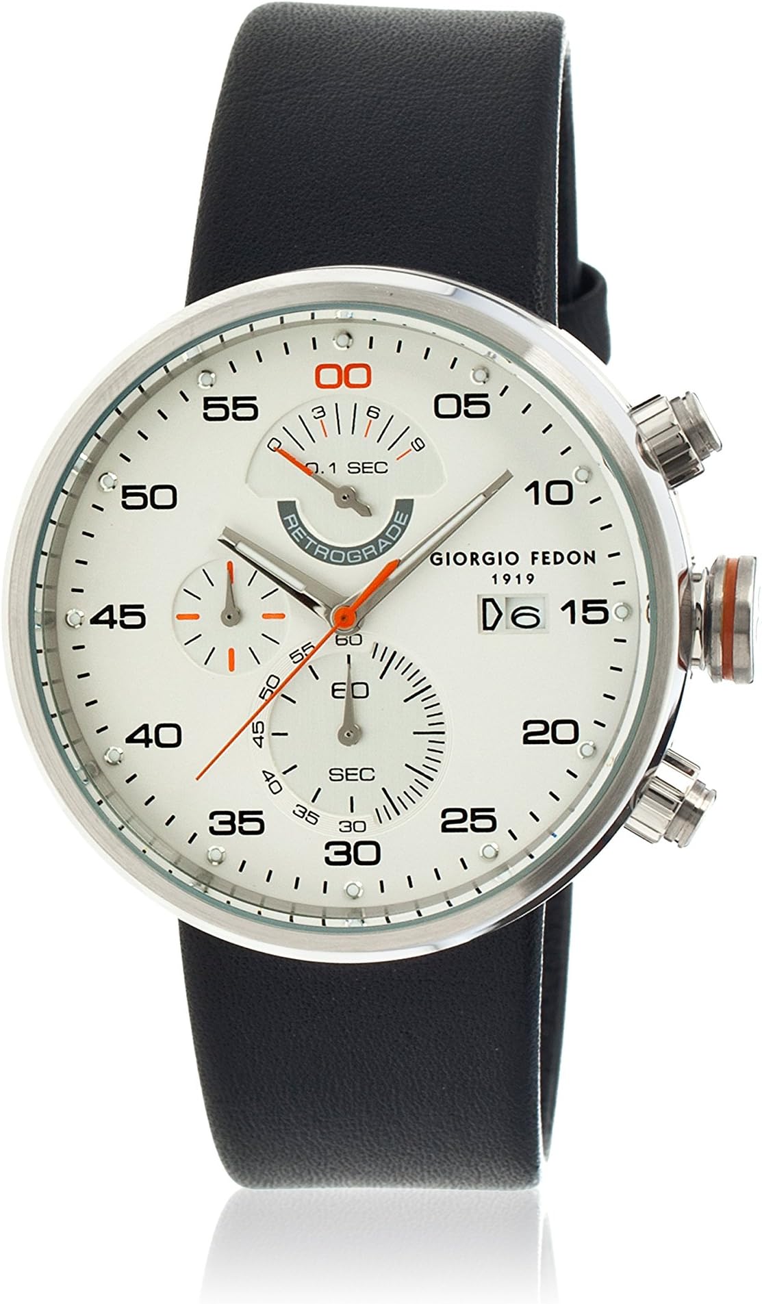 Giorgio Fedon 1919 Speed Timer IV Mens Watch, White Dial, Black Leather Band GIOGFBI003