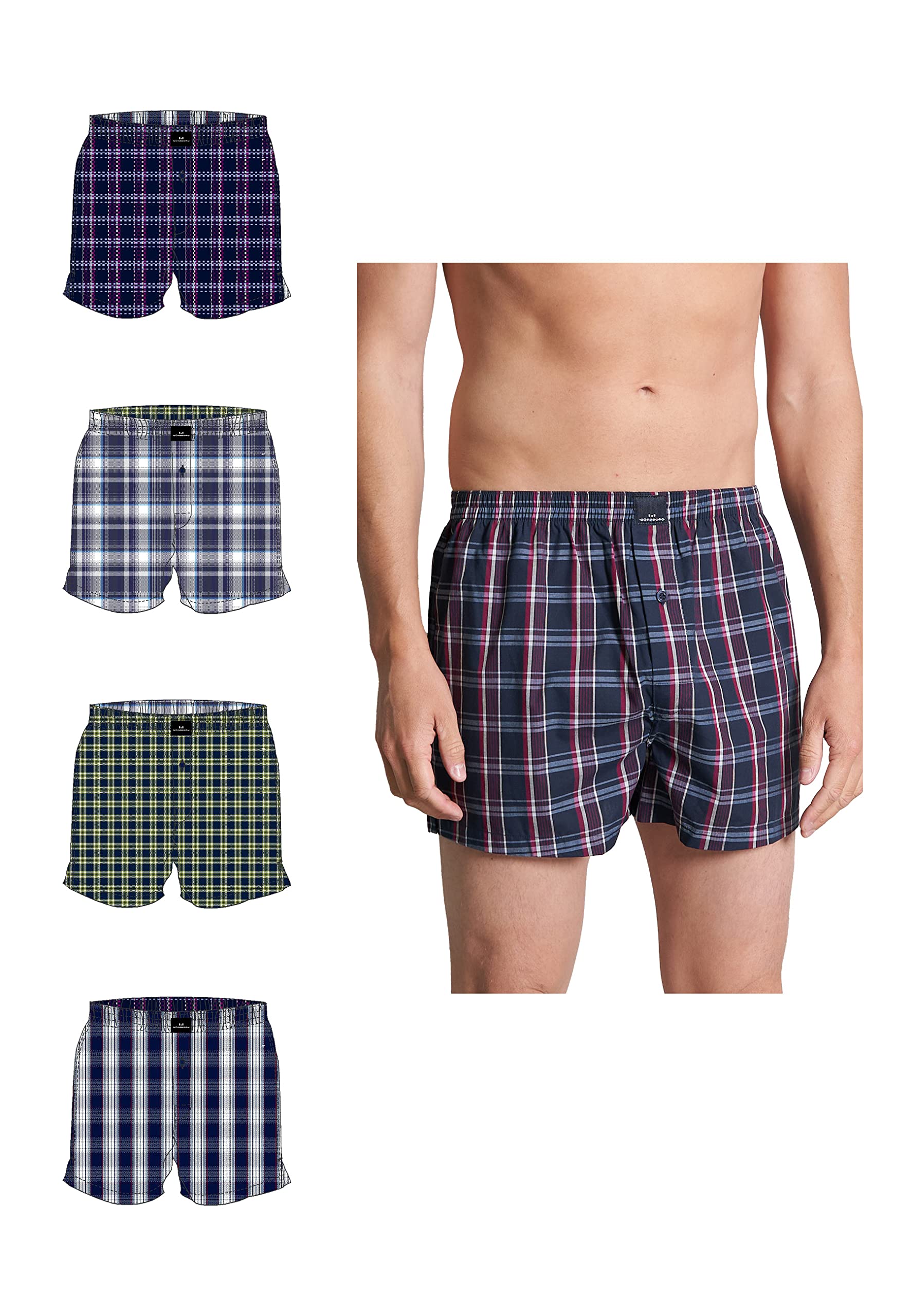 Götzburg Herren 4er Pack American Boxershorts 100% Gewebte Baumwolle