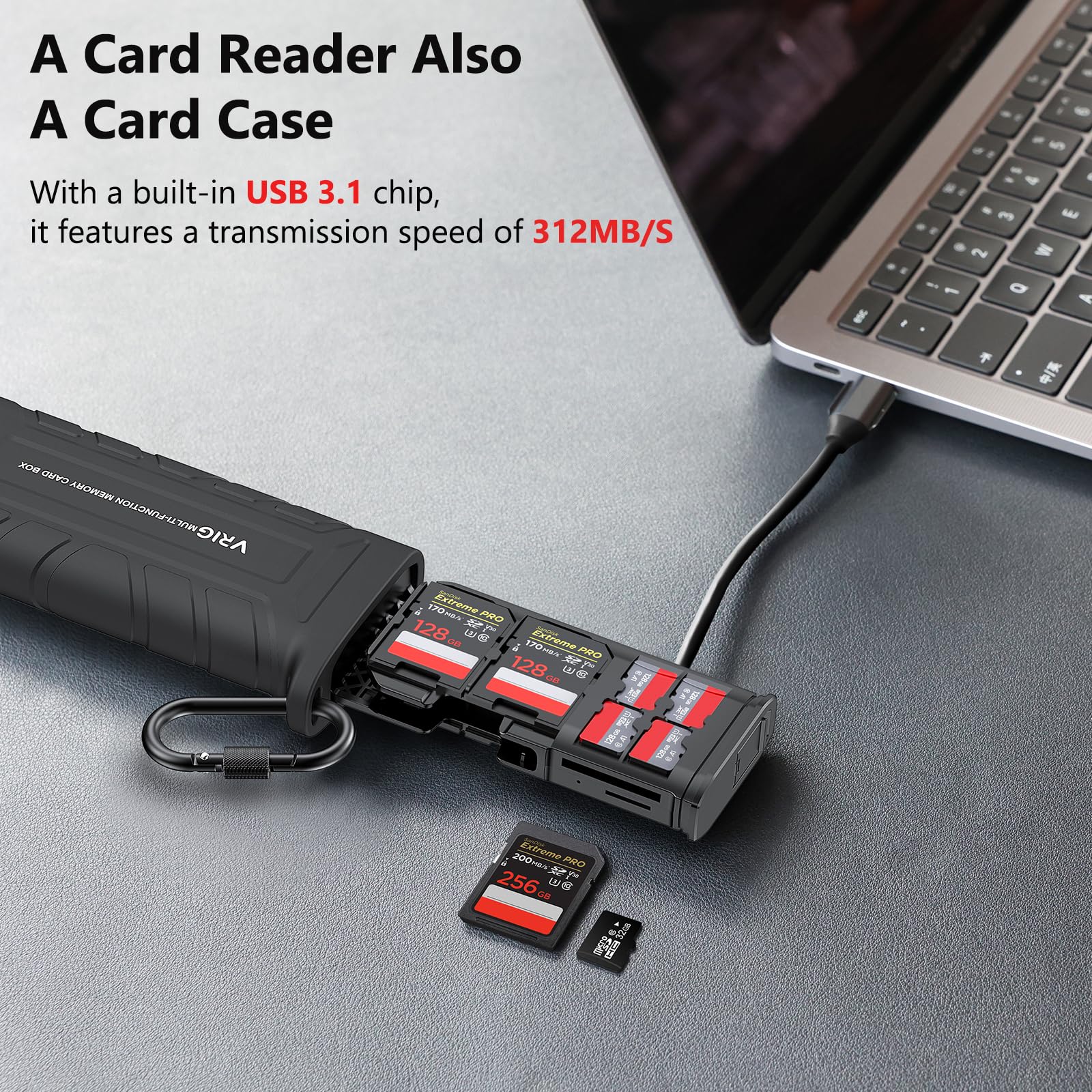 Rvyan Lettore di Schede SD Ad Alta velocità USB 3.1 Tipo-C per Schede SD/TF/SIM per Fotocamere, Smartphone e Droni