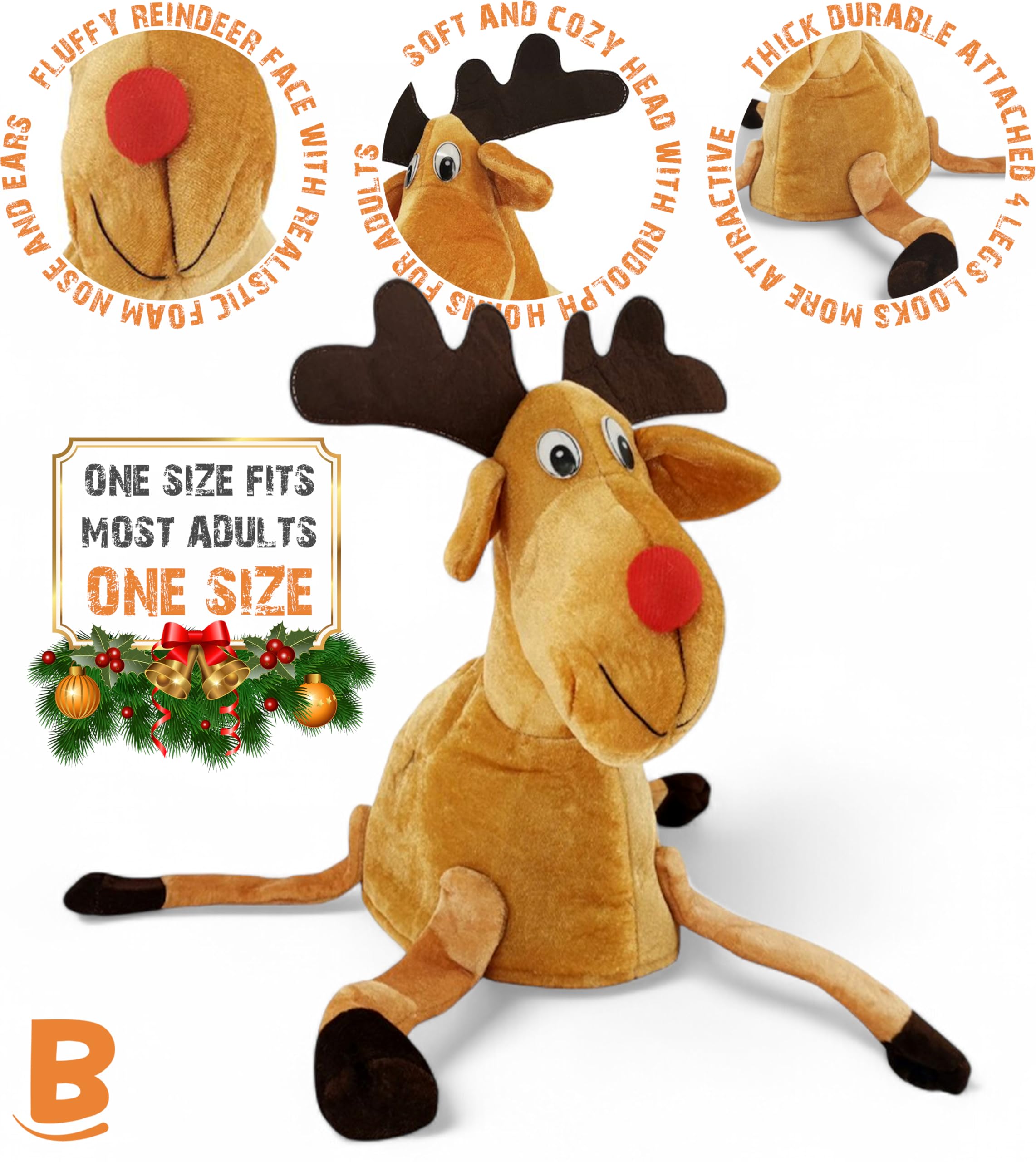 Dreamzfit® Pack of 2 Novelty Christmas Hats: Santa Hat & Reindeer Antlers Headband for Adults. Fun Xmas Party Accessories for Ugly Jumper Parties Office Events - Image 3