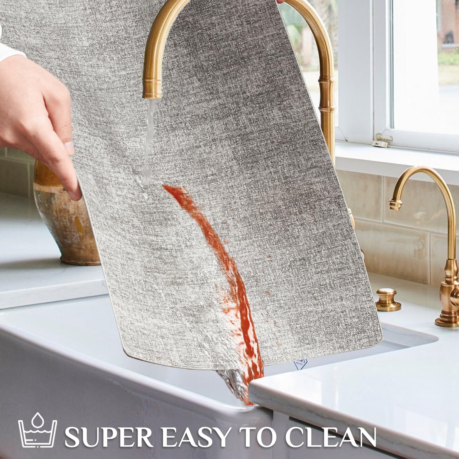 Softalker Set di 6 tovagliette in ecopelle resistente al calore 100% impermeabile oleorepellente cancellabile per interni ed esterni, 43,2 x 30,5 cm, grigio chiaro
