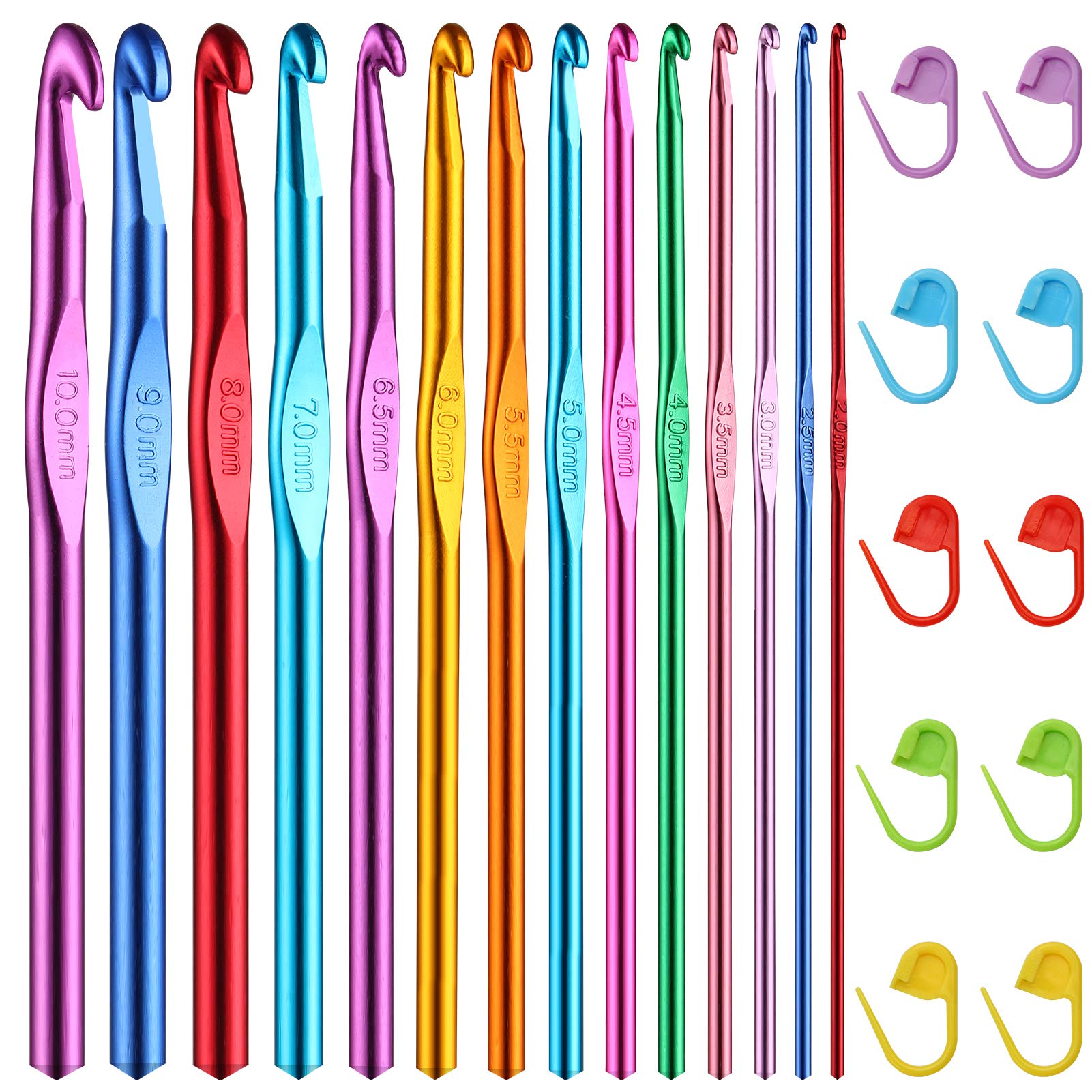 24 pcs Crochet Hooks Knitting Kit, Crochet Hooks Needles Set, Colourful Crochet Knitting, Crochet Hook Needles for Crocheting, with Stitch Markers, Crochet Knitting for Knitting Craft (2-10mm)