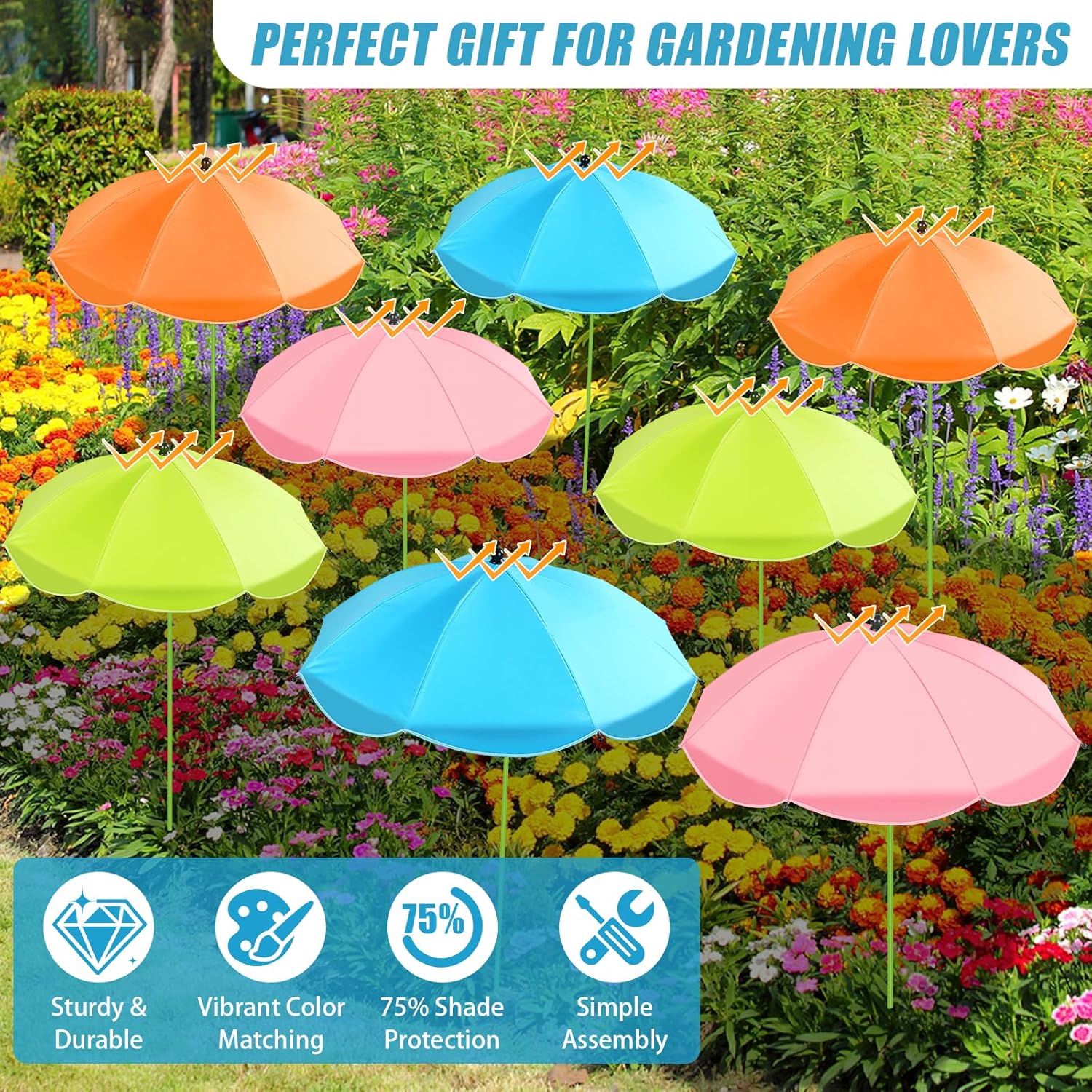 Axcoix 8 Pack Upgraded Plant Umbrellas for Outdoor Plants, 26" Larger Garden Plant Umbrella Shade with Adjustable Angle, 43.4" Higher Sun Shade for Plants, Potted Plant, Garden Beds