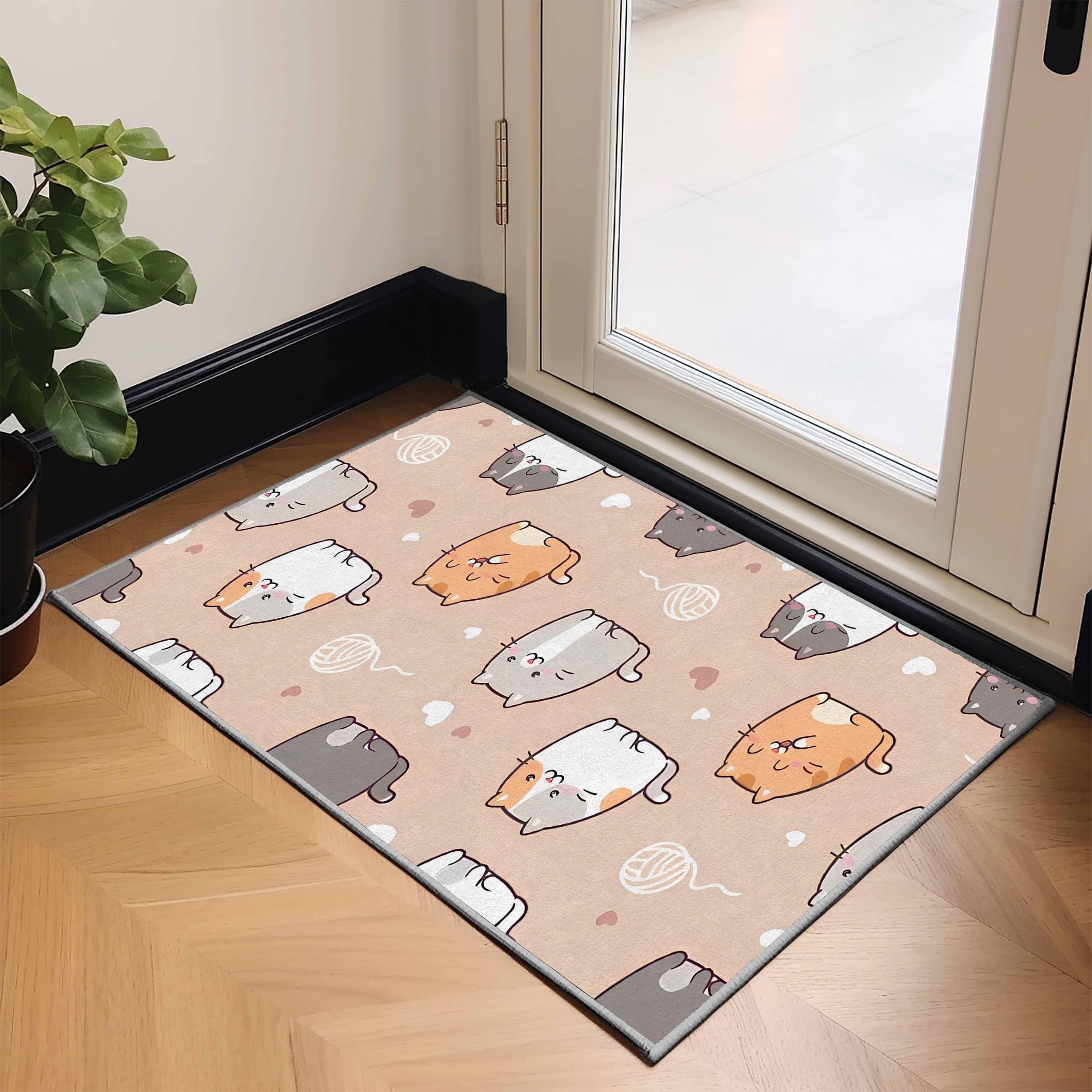 Waschbar Wohnzimmer Teppich Katze 200x300 Kurzflor Teppich Schlafzimmer, Beige Tiere Teppiche Gegend Groß Küchenteppich Dünn rutschfest Saugfähig für Esszimmer