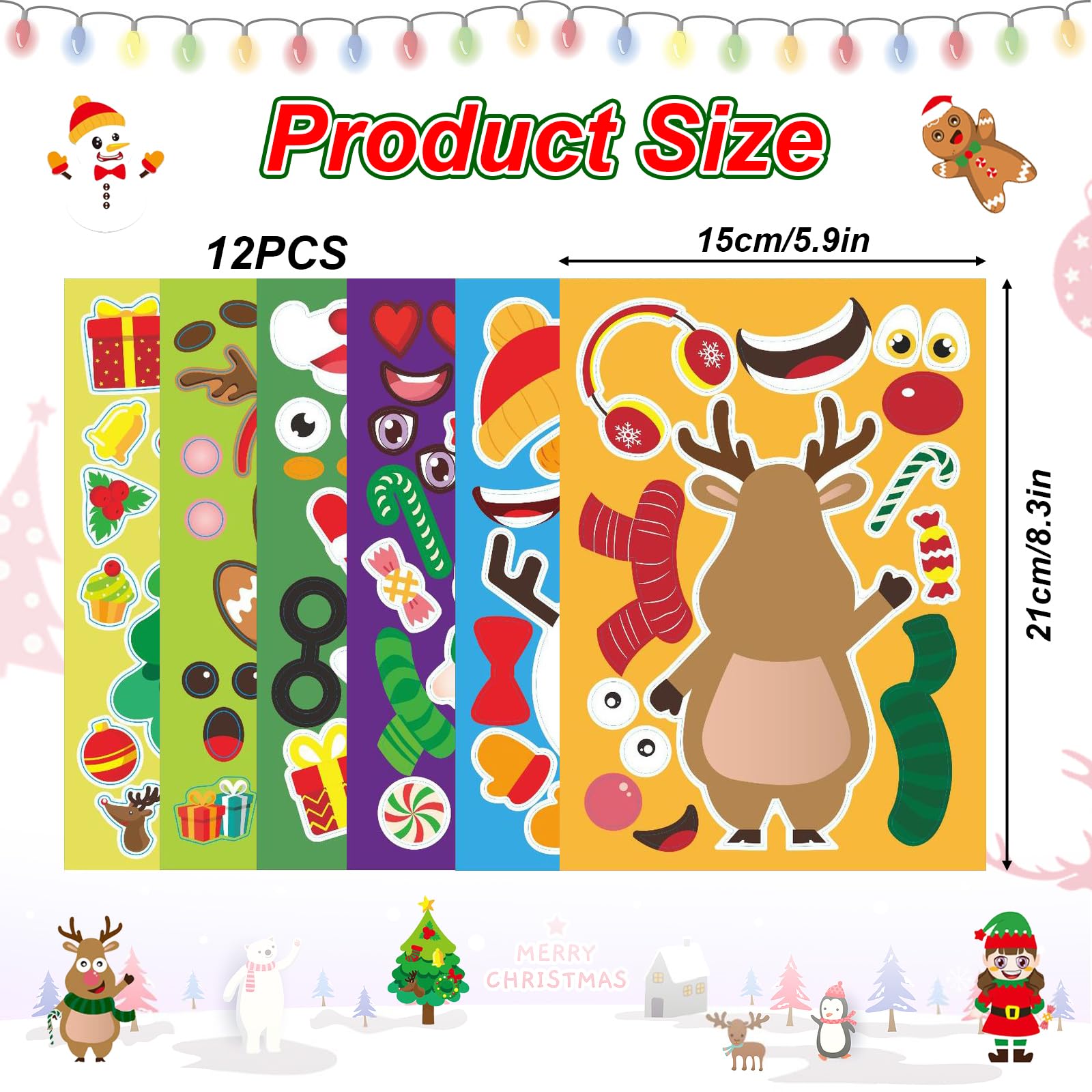 Azxndy 12 Sheets Christmas Characters Tree Make Your Own Personalized DIY Cartoon Stickers for Kids,Match Make A Face Stickers Art Crafts Suitable for Christmas Party Supplies Gifts - Image 2