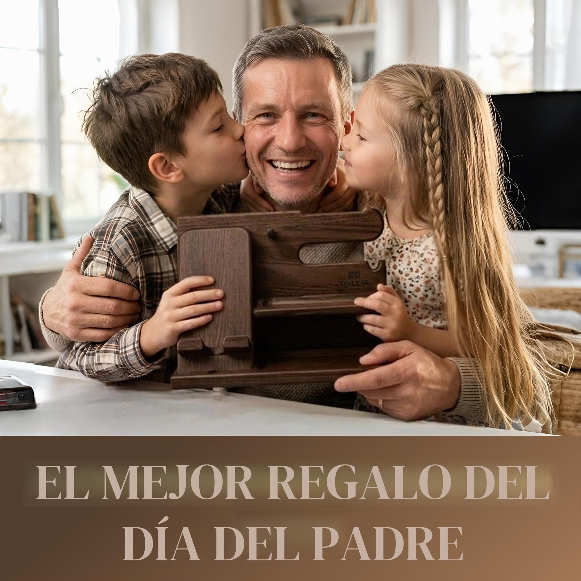 TESLYAR Soporte de Carga para teléfonos móviles con Gancho Llaves Carteras y Relojes Hombres Seres Queridos ya Sea por su Aniversariodía Festivo Regalo Padre Dia del Padre Regalos (Marrón)