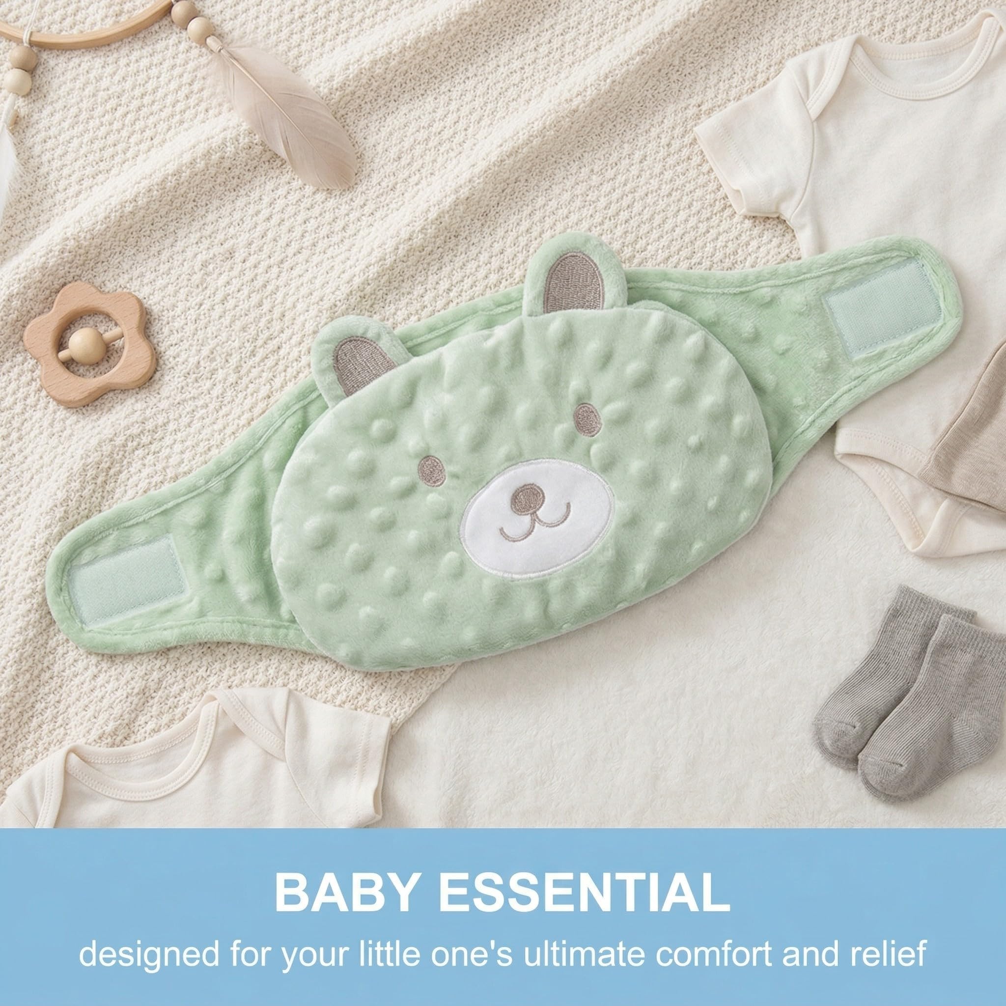 Cinturón Anticólico para Bebé, cojín antirreflujo bebe, Fajita de Semilla Frijol Rojo Anticólicos para Bebés, saco semillas bebe, Velcro Ajustable, para Dolores Abdominales Y Flatulencias