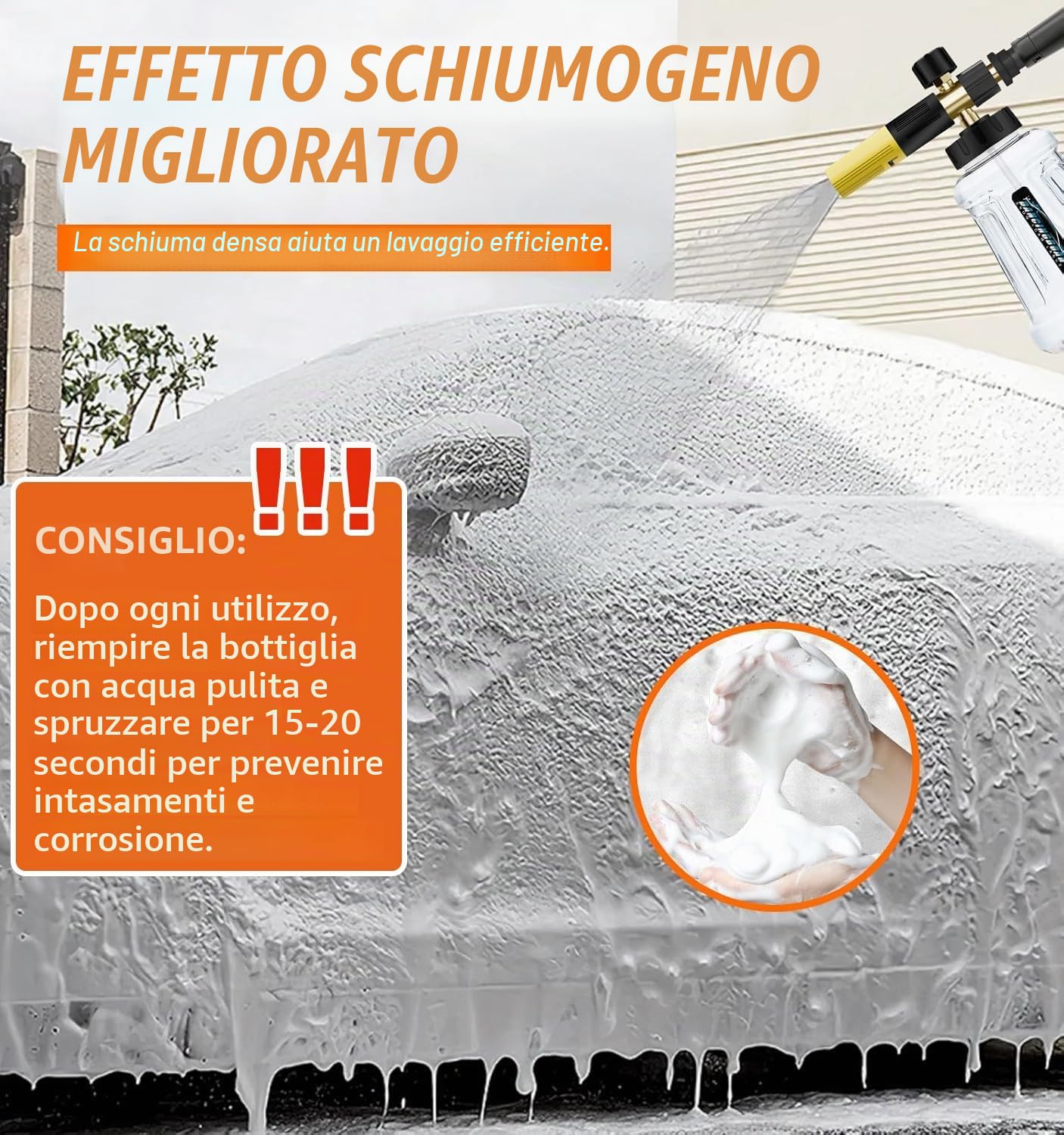 Lancia Schiuma da Neve Cannone Schiuma per Karcher Serie K K2 K3 K4 K5 K6 K7 Pistola Idropulitrice, 1L Dispenser di Sapone con Ugello Spray Regolabile Aggiornato per Autolavaggio (Nero e Giallo)