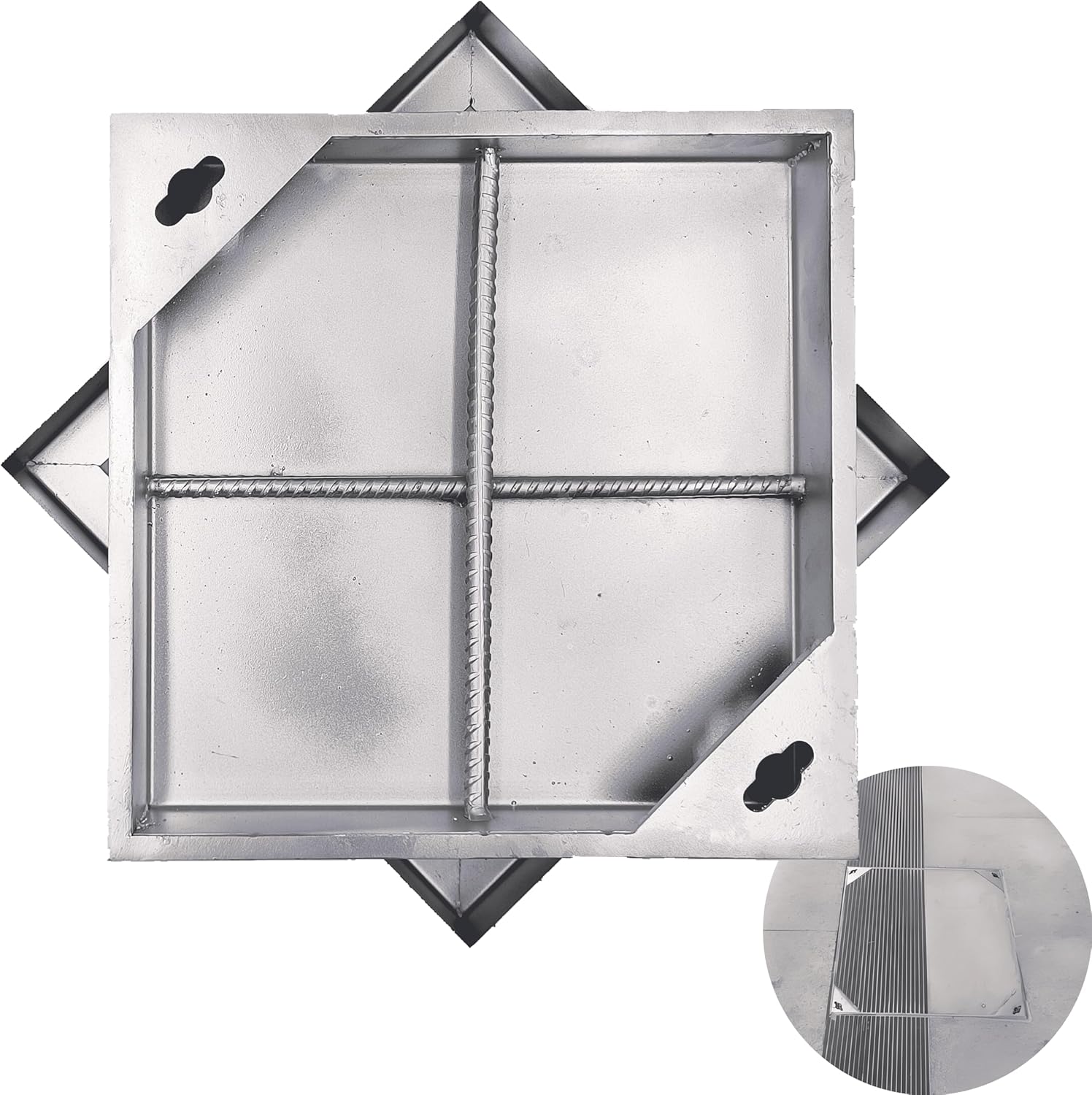 Stainless Steel Manhole Cover and Frame 12x12, B Class Square Septic Tank Lid with Base, Invisible Sewage Basin Cover, Heavy Duty Metal Inspection Lid for Driveway, Yard (11.8X 11.8) 12 x 12