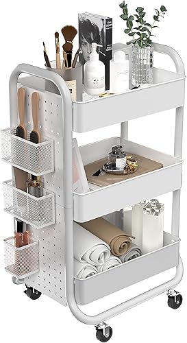 Carro de almacenamiento enrrollable de 3 niveles con asa de utilidad.