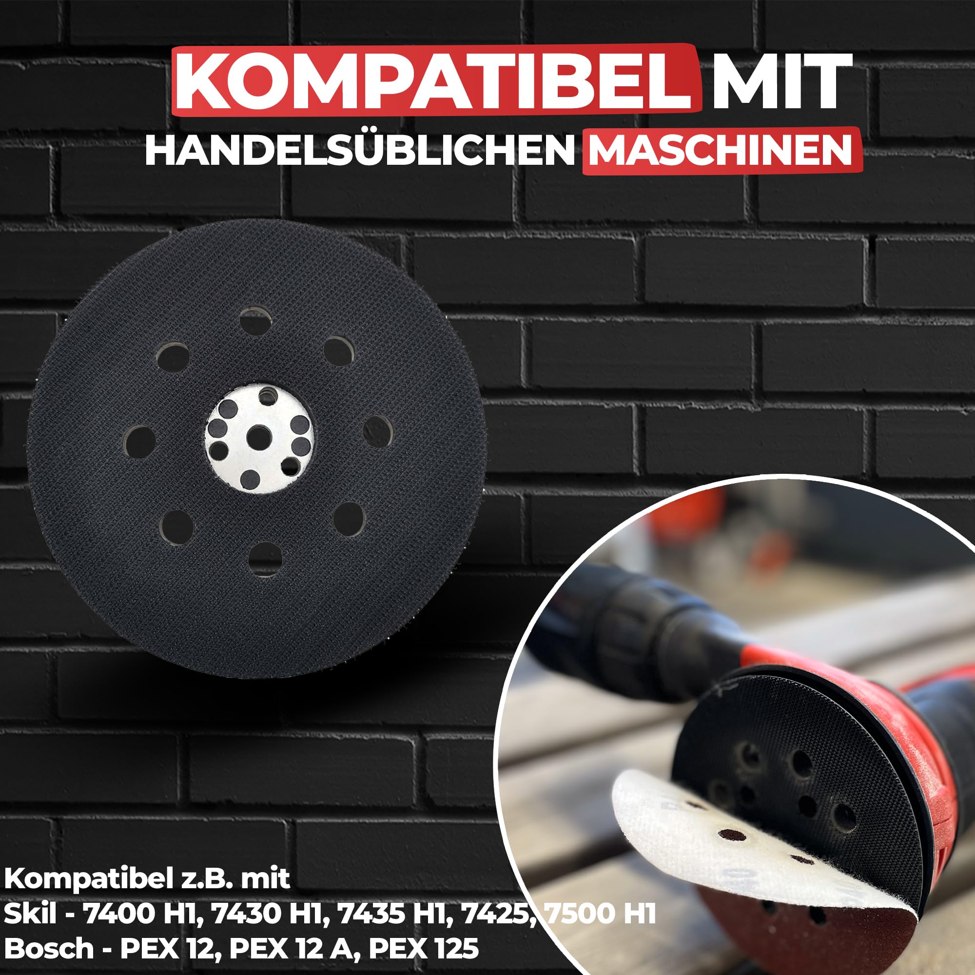 RIKAMA Disque Abrasif 125 Mm | Convient Pour Bosch/Skil | Perforé | Pour Ponceuse Excentrique | Plateau De Polissage | Disque | Professionnel ( Plateau De Ponçage