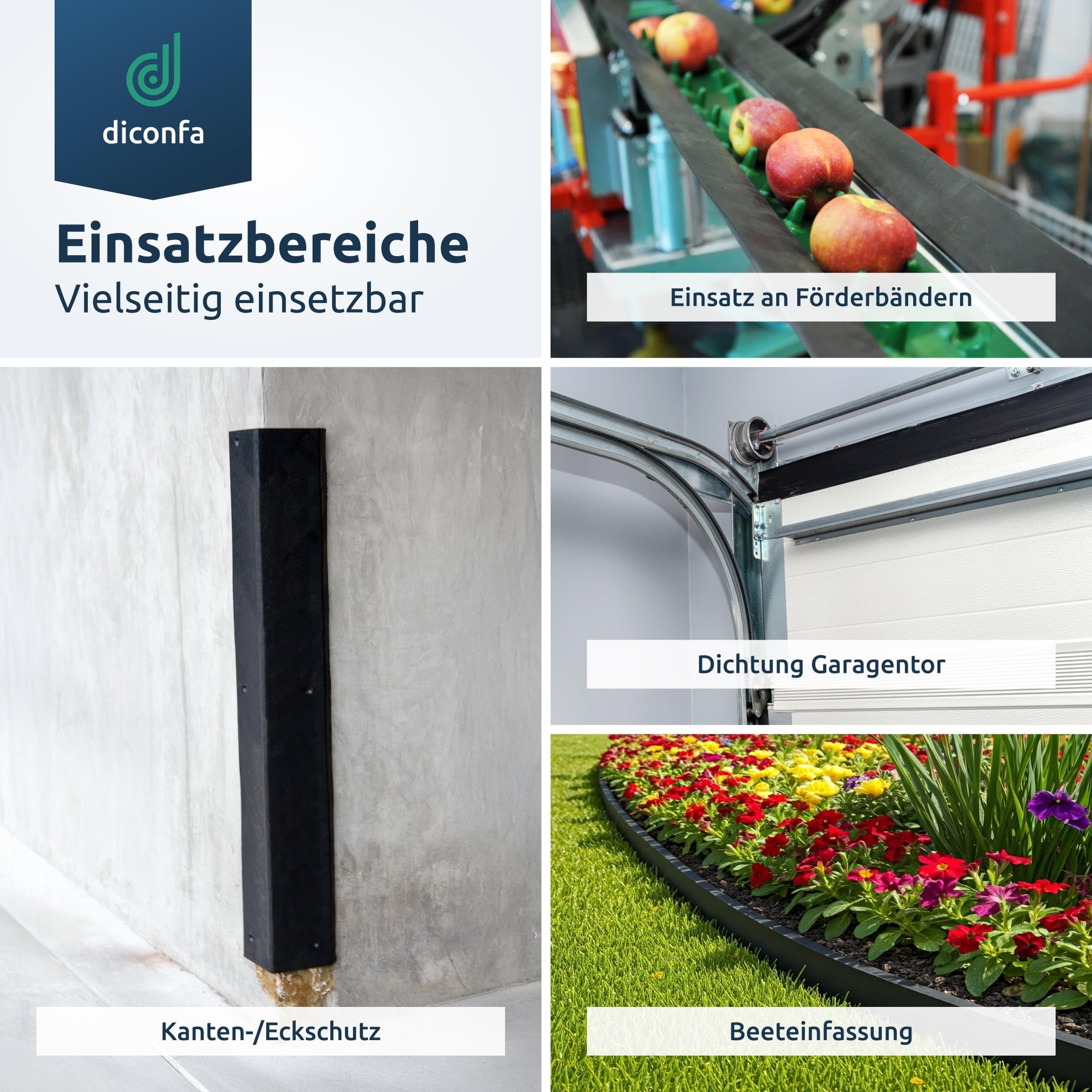 diconfa Gummimatte BREITE 400mm (40cm) - WÄHLBAR - Dicke: 1 bis 10mm - LÄNGE: 0,05 bis 10m - Auswahl: 5000mm (500cm) lang, 5mm stark - Gummistreifen Meterware schmal Gummiunterlage Gummiplatte