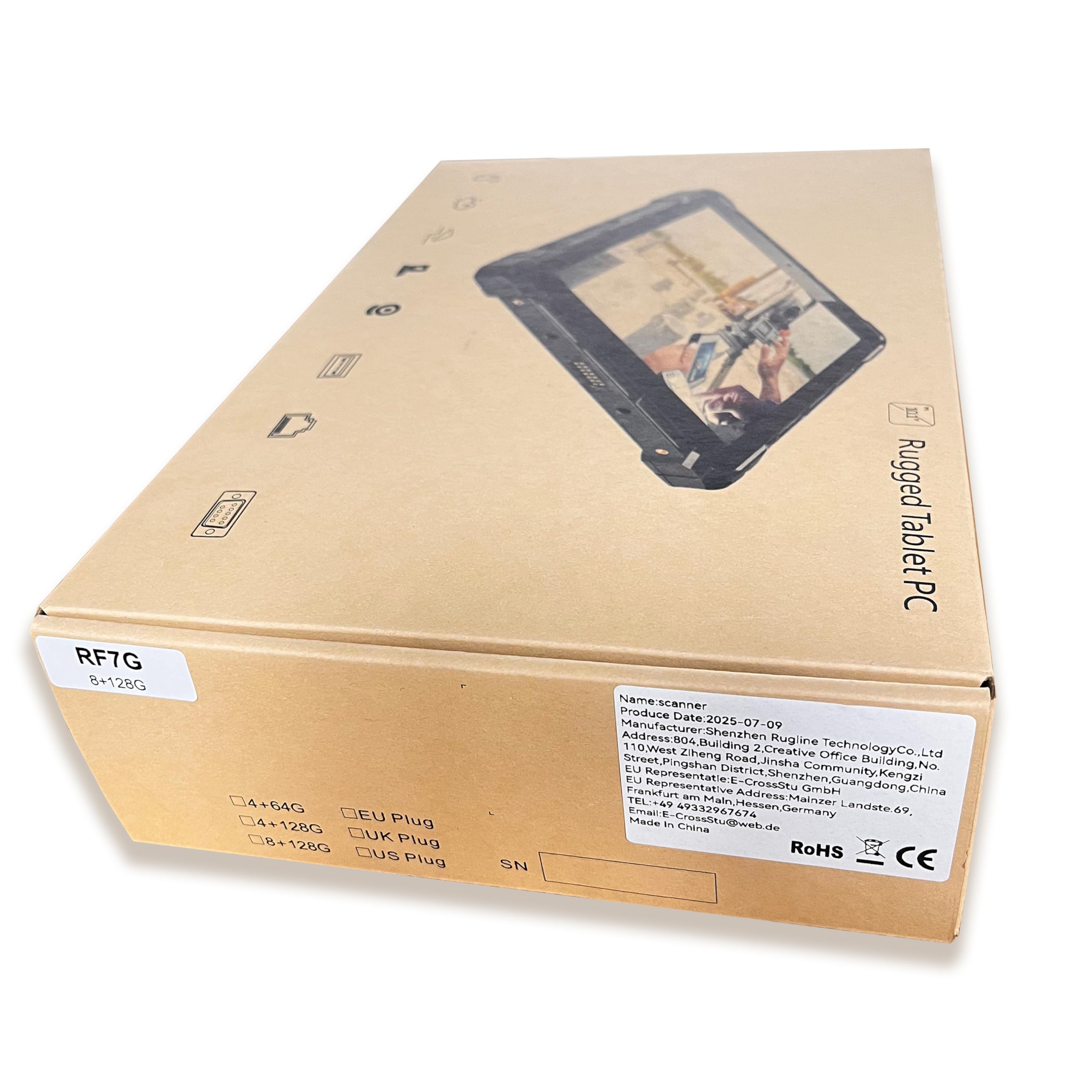 RF7G Rugged Tablet PC 10.1" Win 11 Pro 8+128G, Intel N4120, Windows Tablet 16000mAh/3.8V Batteria, 800x1280 Pixel, IP67 Impermeabile, WiFi 5, BT 4.2 PC da Lavoro Esterno Industriale, Nero