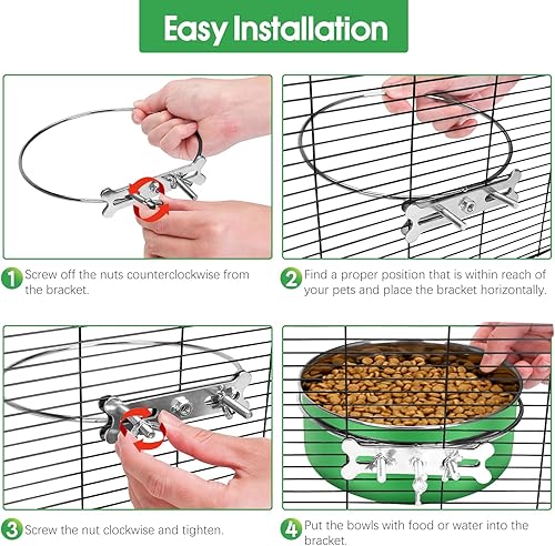Miniatura 6 de 2 cuencos grandes para comida y agua para perros para jaula con soporte de abrazadera, cuencos colgantes de acero inoxidable detectables