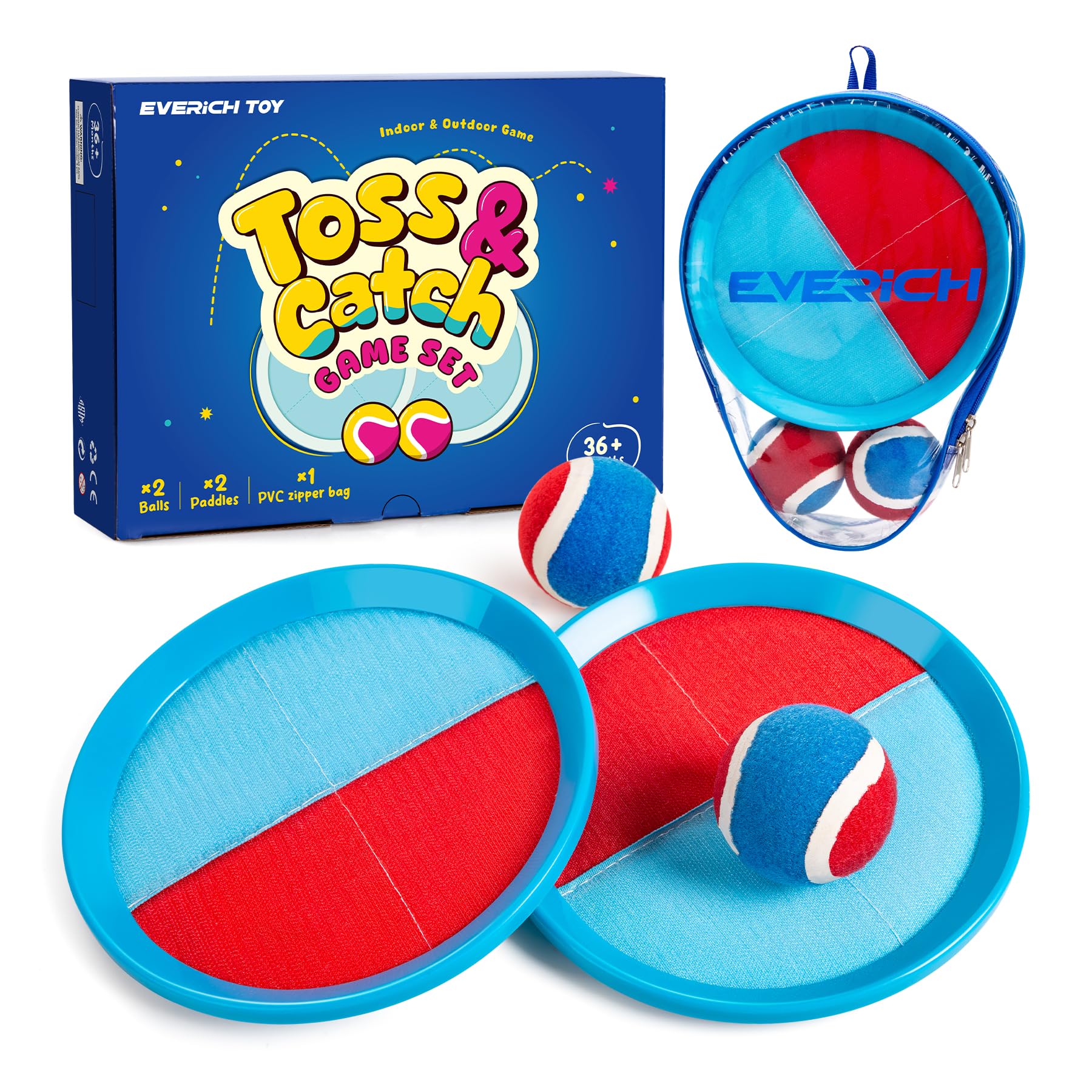 EVERICH TOY Toss and Catch Ball Game Set, Upgraded Sticky Paddle Ball Set for Kids &amp; Toddlers, Sturdy &amp; Water-Resistant Outdoor Backyard Beach Pool Toy, Birthday Gift for Boys Girls Ages 3-12
