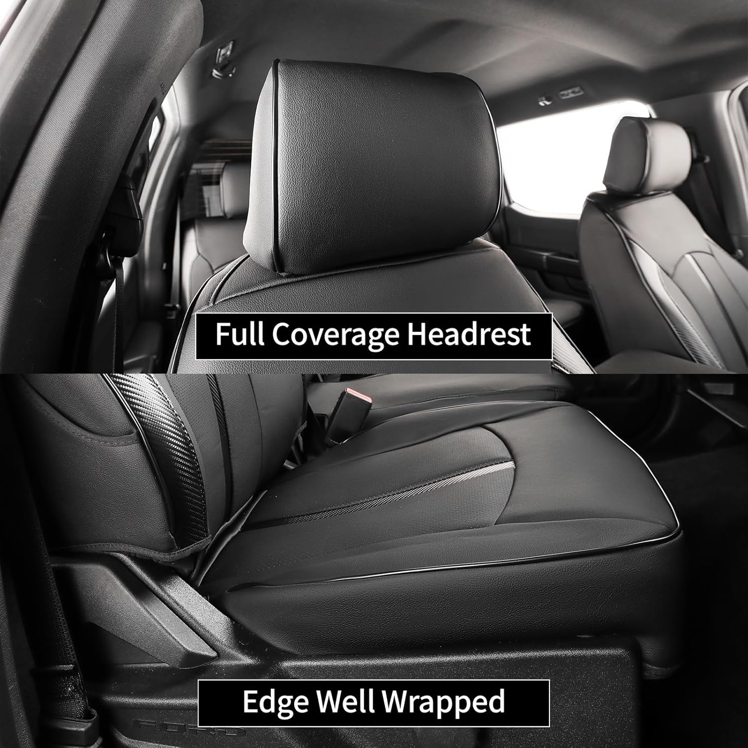 F150 Car Seat Covers Custom for Ford F-150 XL/XLT SuperCrew 2015-2020, F250/F350/F450 XL/XLT CrewCab 2017-2022,w/No Rear Armrest,Waterproof Truck Seat Protector Full Set(Carbon Fibre Black)