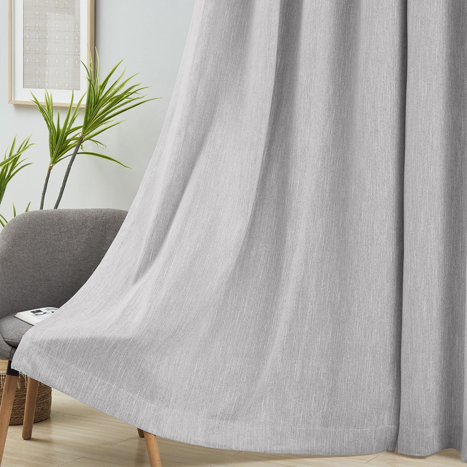 Melodieux Tende oscuranti in cotone con occhielli per camera da letto, 132 x 248 cm, grigio