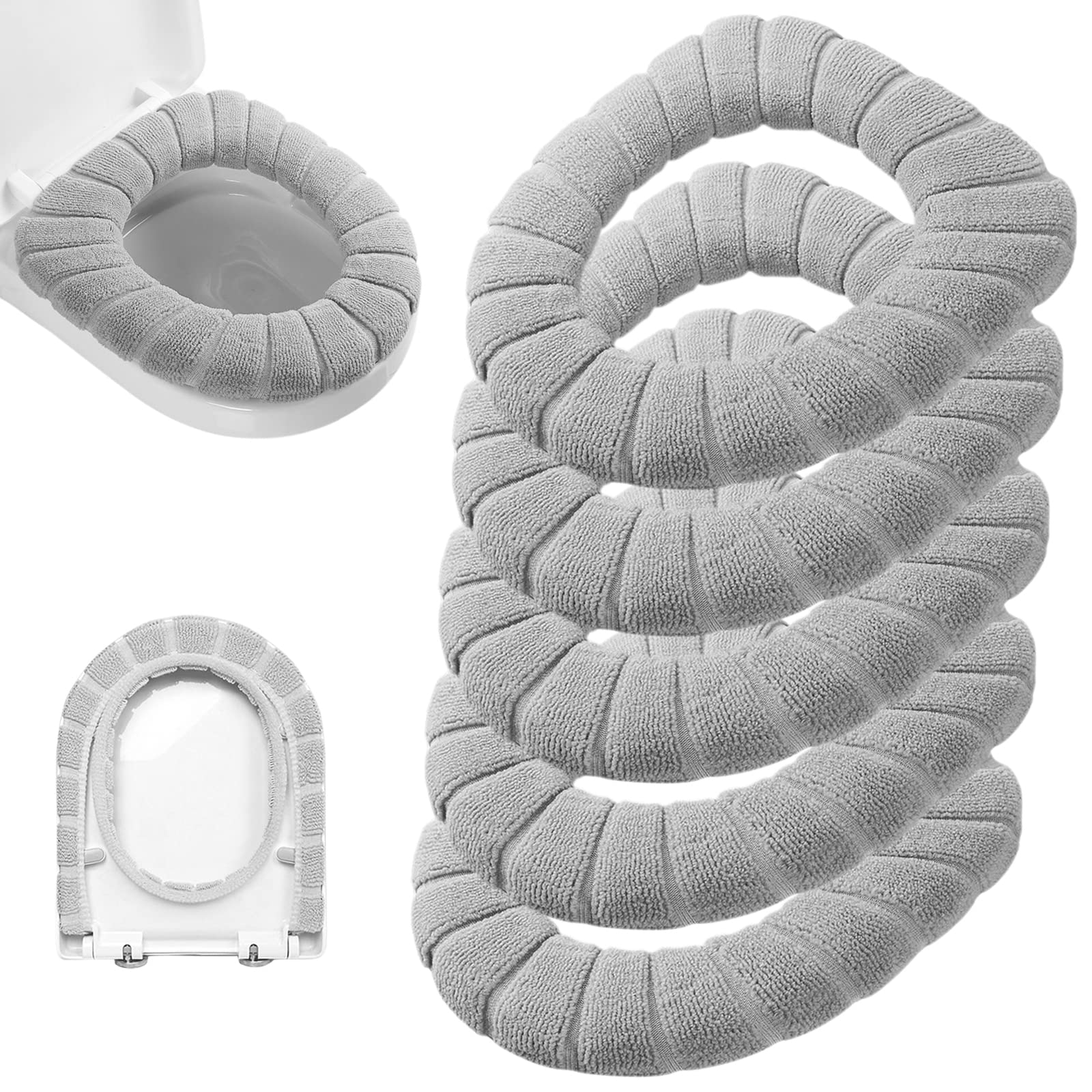 Legigo5 Pack Thicker Bathroom Toilet Seat Cover Pads- Soft Warmer Toilet Seat Cushion Cover Stretchable Washable Fiber Cloth, Easy Installation Comfortable Toilet Lid Seat Cover(Pumpkin-Gray)