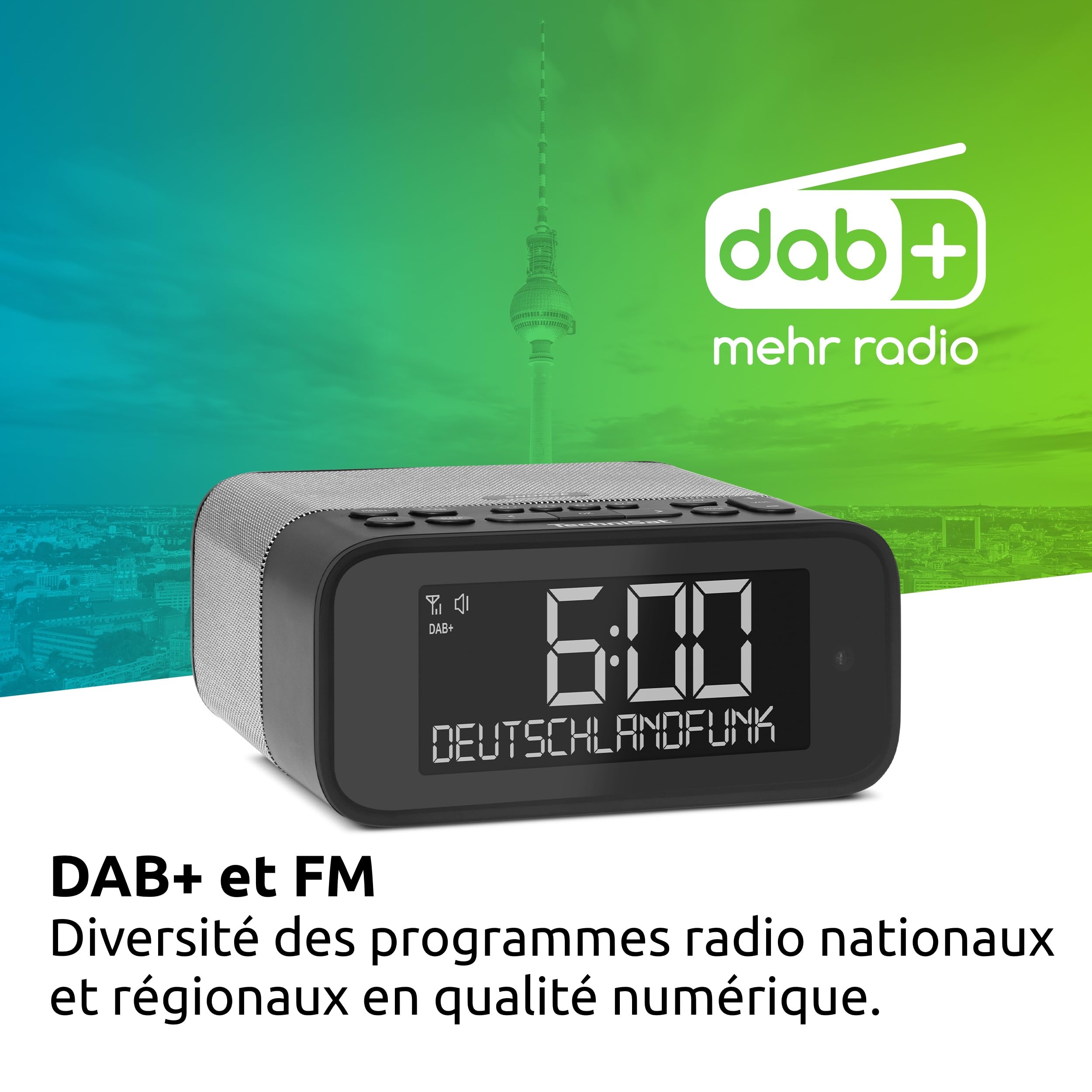 TechniSat DIGITRADIO 52 BT – Radio-réveil Dab (Radio Horloge, réveil, Dab+, FM, Fonction Snooze, minuterie de Veille, écran réglable, réception Bluetooth, Haut-Parleur de 3 Watts RMS)