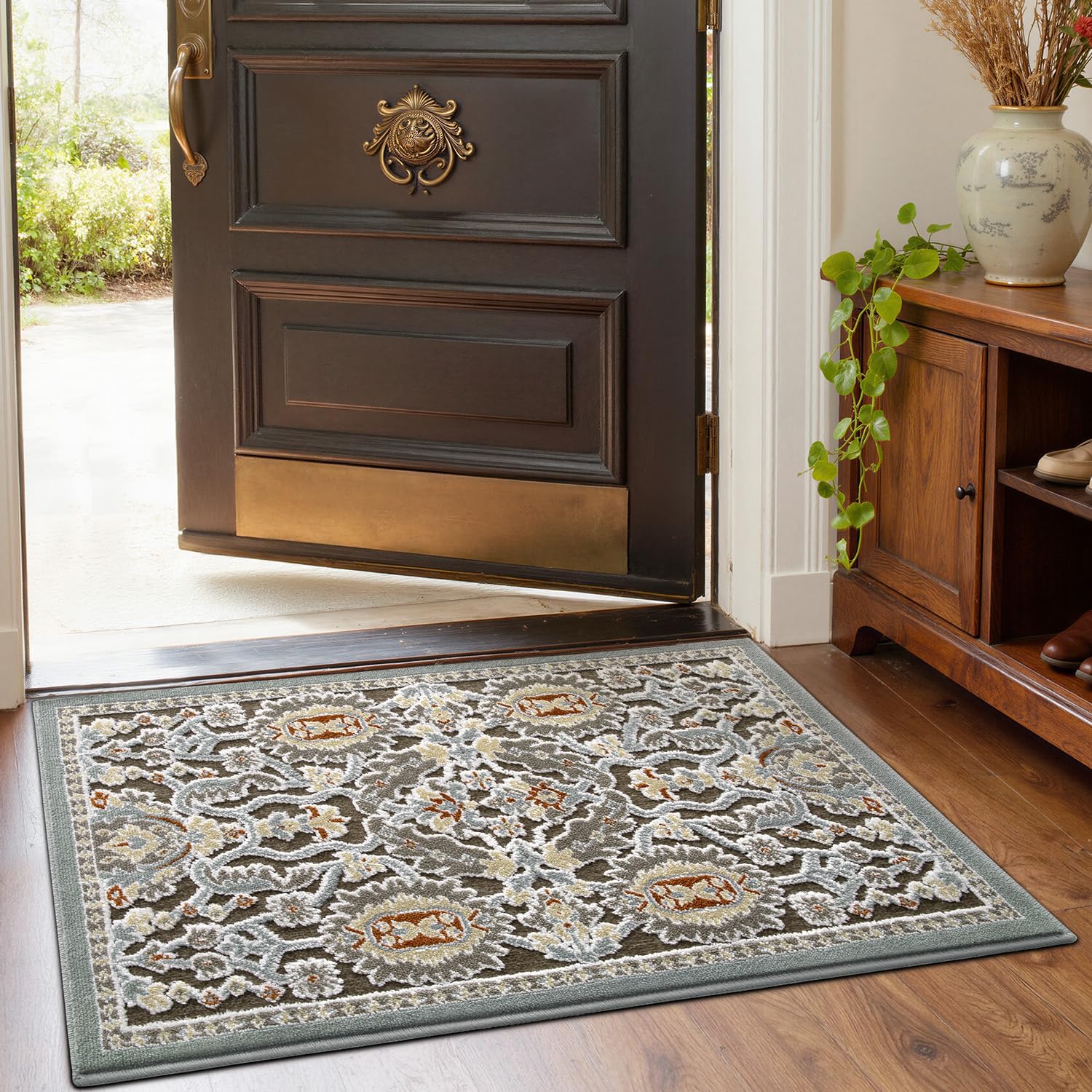 LUMI Indoor Door Mat for Entrance 20x32, Luxury Front Doormat with Non-Slip Latex Rubber Backing, Soft Washable Dirt Trapper, Flower Whipser (Rolled Package) - Image 7