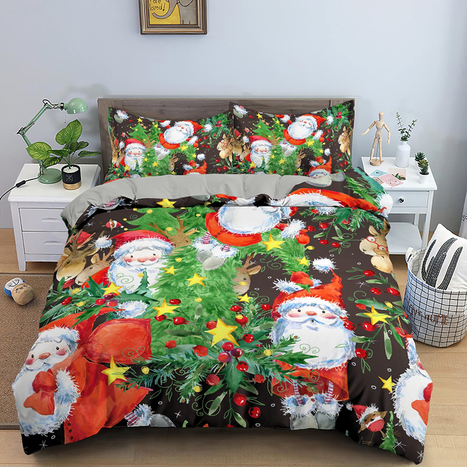 Parure de lit 160x200 Noël vert en microfibre supérieure de 110g/㎡