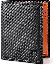 TEEHON® Portafoglio Uomo RFID Blocking Pelle Carbonio con 11 Porta Carte di Credito, 2 Finestra ID, Portamonete Cerniera, 2 Scomparti Banconote, Trifold Verticale - Nero e Arancione