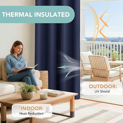Miniatura 3 de BONZER Cortinas 100% opacas, 4 paneles, cortinas de ventana con bloqueo de luz con aislamiento térmico, cortina de oscurecimiento total de