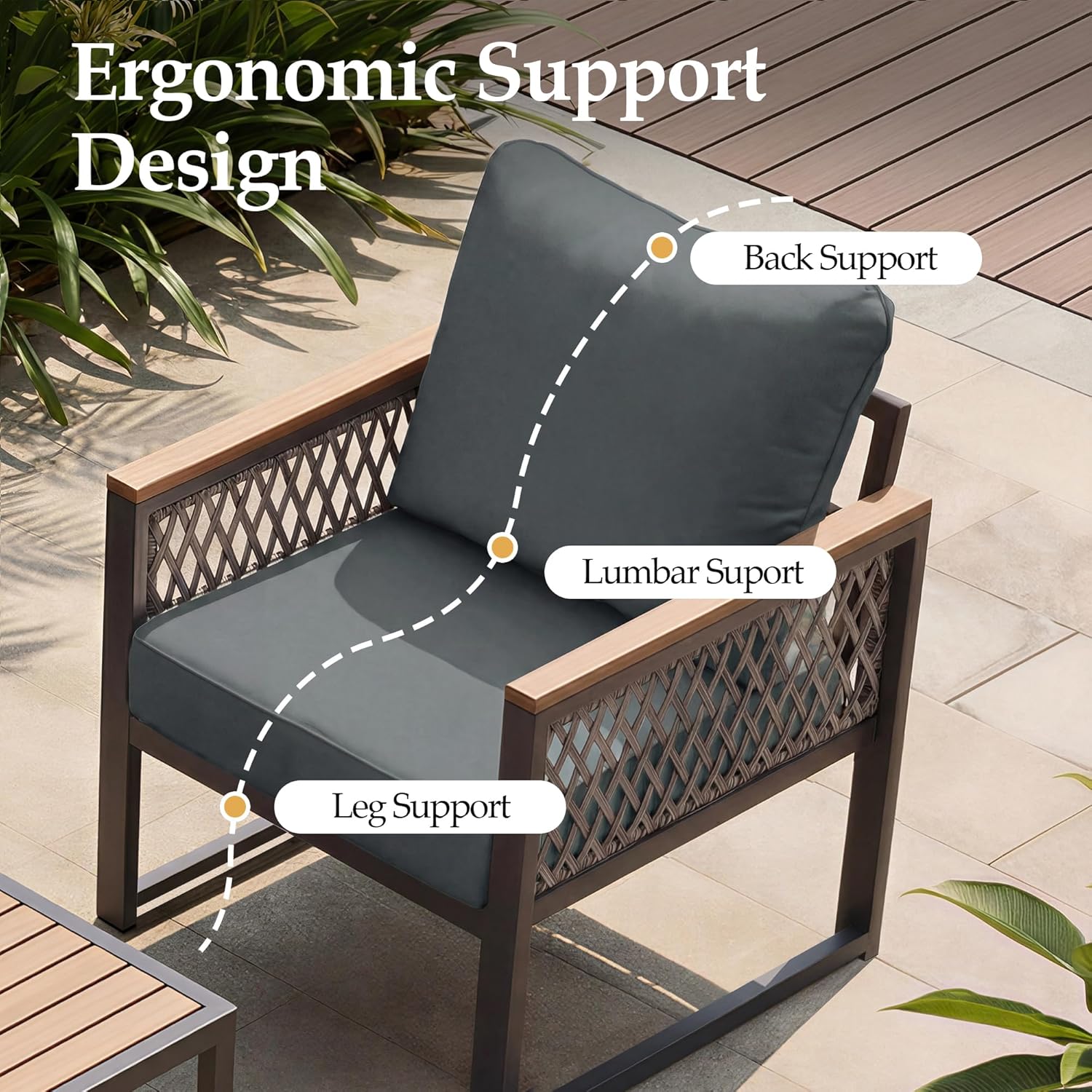 UPHA 4 Pieces Patio Furniture Set, Metal Outdoor Sectional Couch Set with Loveseat Sofa, 2 Chairs, Coffee Table, Modern Patio Conversation Set for Porch Balcony Deck, 4 Seats, Gray