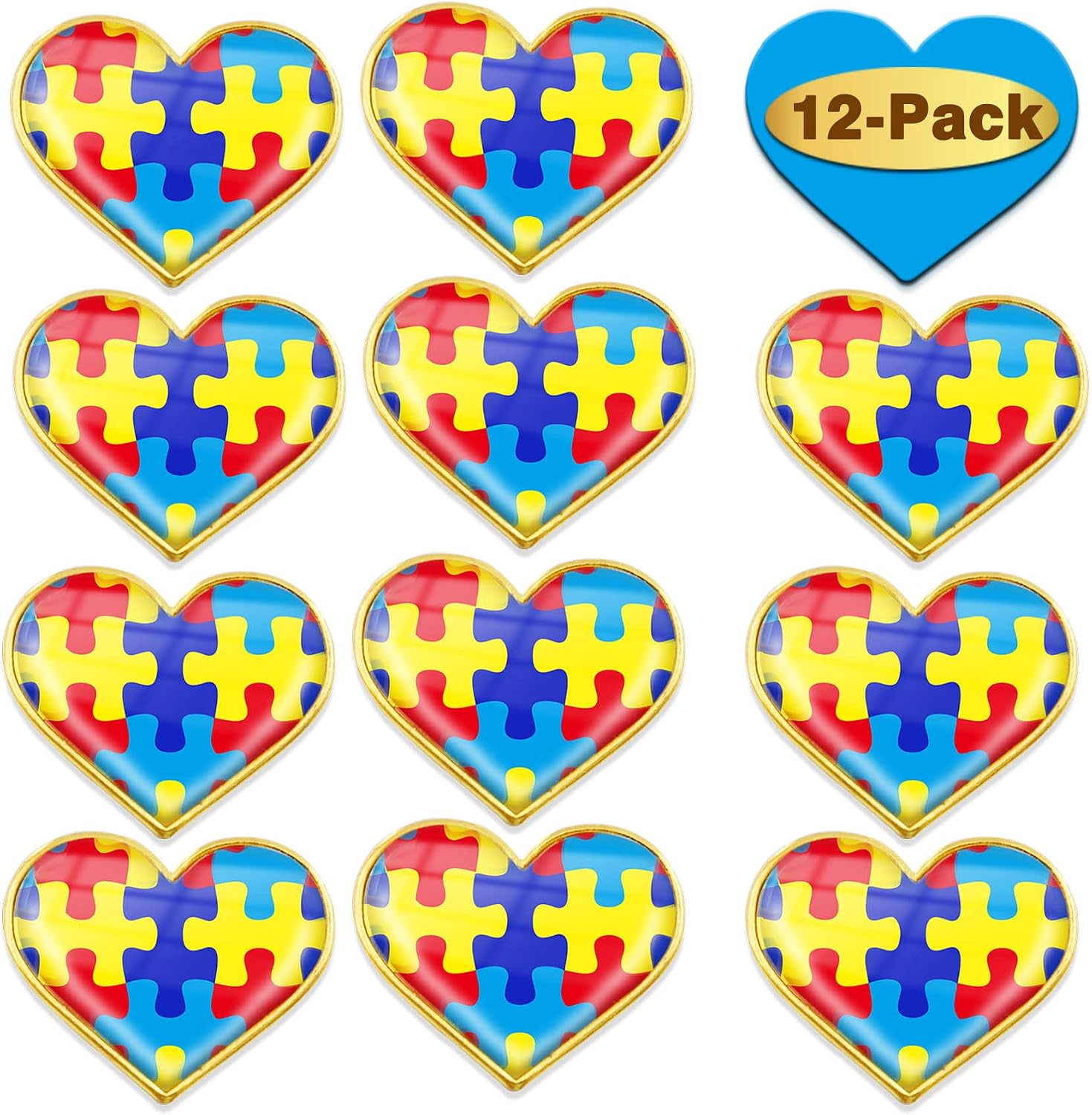 12/25/50/100Pcs Autism Awareness Puzzle Heart Lapel Pins Bulk - Metal Inspiring Symbols of Autism Support Brooch Badge for Men Women Clothes Bags Secure Hats