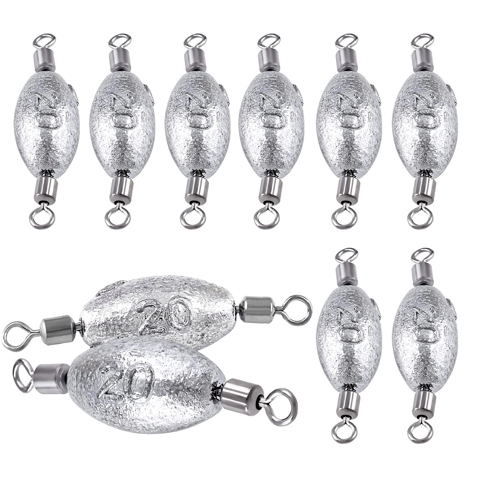 Hitefu 10 plomos de peso de pesca, pesas en línea de 3/4 onzas, plomos de pesca de plomo, plomos de huevos para pesca de fondo