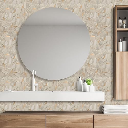 Miniatura 5 de OYASIMI Azulejos de 10 hojas para salpicaduras de cocina, hexagonal de 12.2 x 11.54 pulgadas, mármol blanco mezclado con metal plateado 3D, azulejos