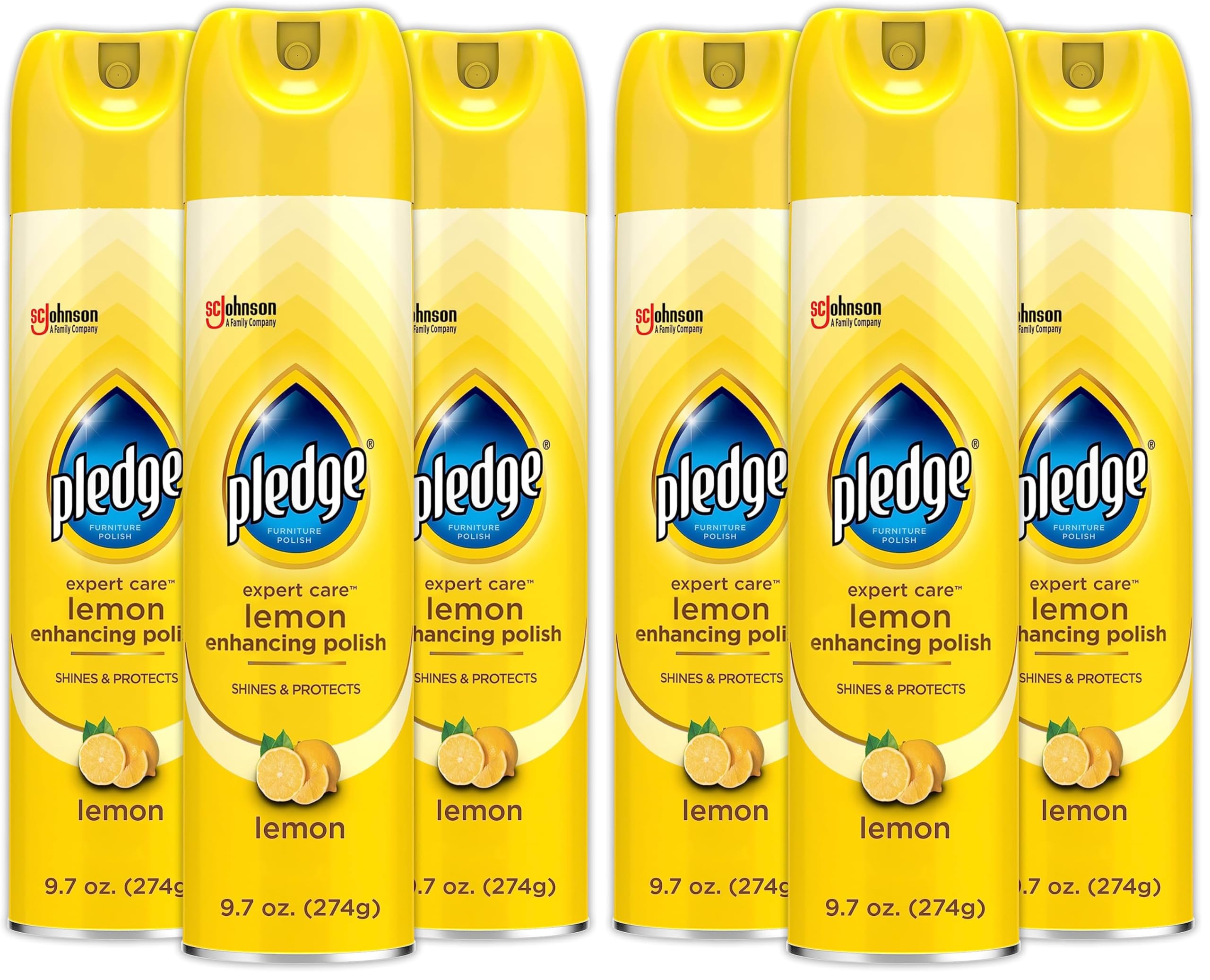 Pledge Enhancing Polish Spray, Wood Furniture &amp; Stainless Steel Polish, Remove Dust and Fingerprints, Fast Shine and Protect, Prevent Scratches &amp; Knicks - Lemon Scent, 9.7oz, Pack of 6