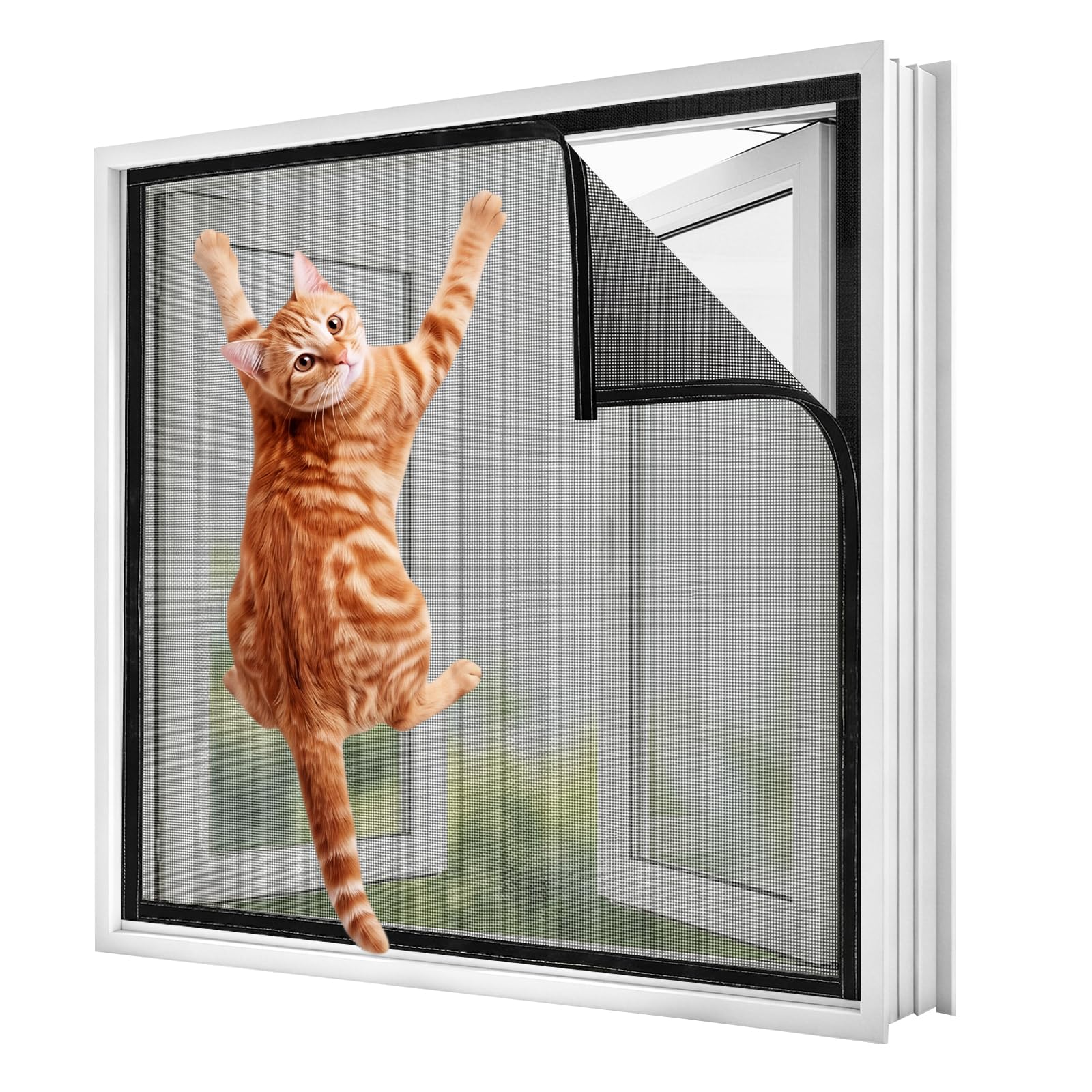Cat Window Guard, Cat Proof Window Screen for Cats Self-Adhesive Indoor Pet Cats Safety Netting, Indoor Cat Safety Netting (Black, 100X130CM)