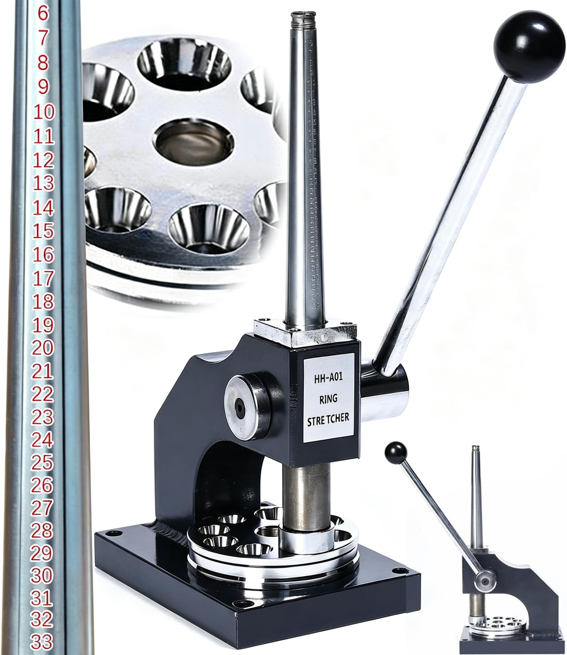 GEMKIT Écarteur et Réducteur de Bagues Professionnel, Machine Manuelle de Redimensionnement, Outil d’Ajustement de Taille pour Bijouterie, Machine pour Agrandir et Réduire les Anneaux, HH-A01