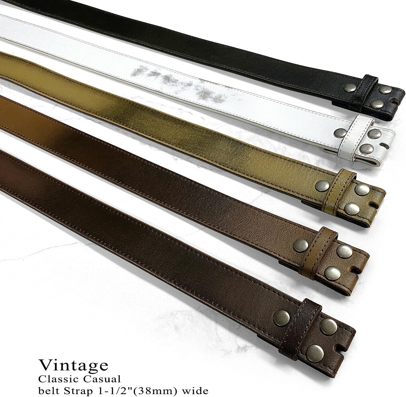BS57 Classic Vintage Casual Jean Replacement Belt Strap or Belt 1-1/2"(38mm) Wide, Multi-Style Options - Image 2