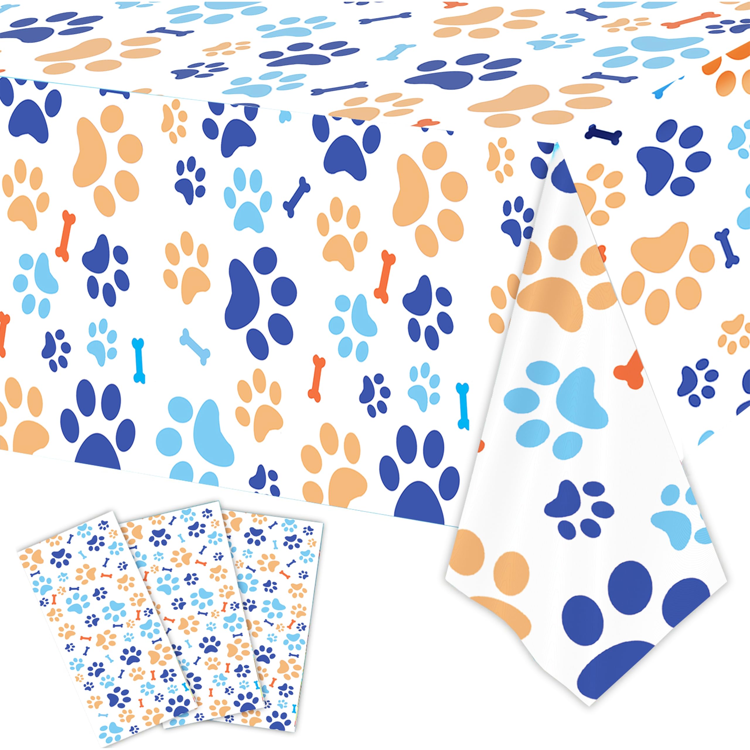 ASIMAO Puppy Paw Print Plastic Tablecloth, Blue Dog Party Supplies, Birthday Tablecloth, Puppy Dog Party Decorations