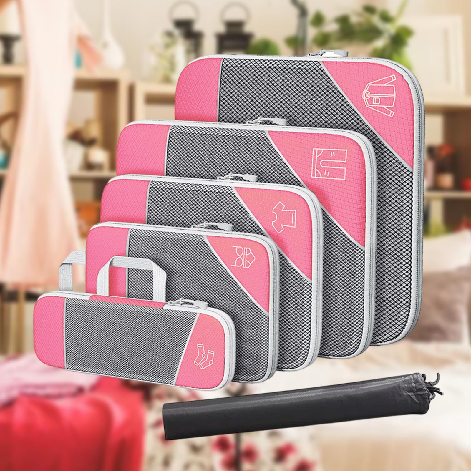 Juego de 2 cubos de compresión expandibles para maletas de viaje, mochilas, mujeres y hombres, color negro