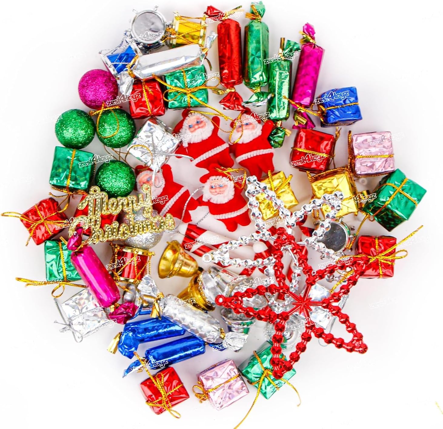Zest 4 Toyz Christmas Decorations with Bells Candy Sticks Stars Gift Boxes and Santa Ornaments Christmas Tree Decoration Items Festive Tree Decorations for Christmas Tree - (30 Pcs) Multicolor