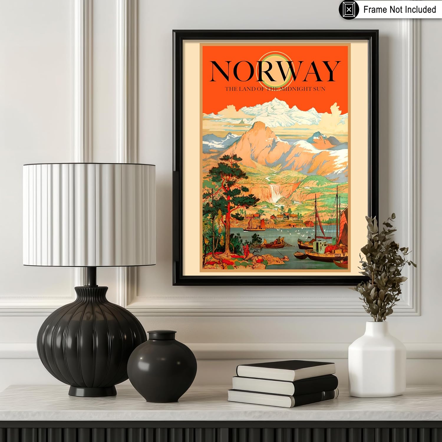 Poster Master Vintage Travel Poster - Retro Norway Print - Land of the Midnight Sun Art - Gift for Men, Women, Travel Lover - Landscape Decor for Bedroom, Living Room, Office - 8x10 UNFRAMED Wall Art