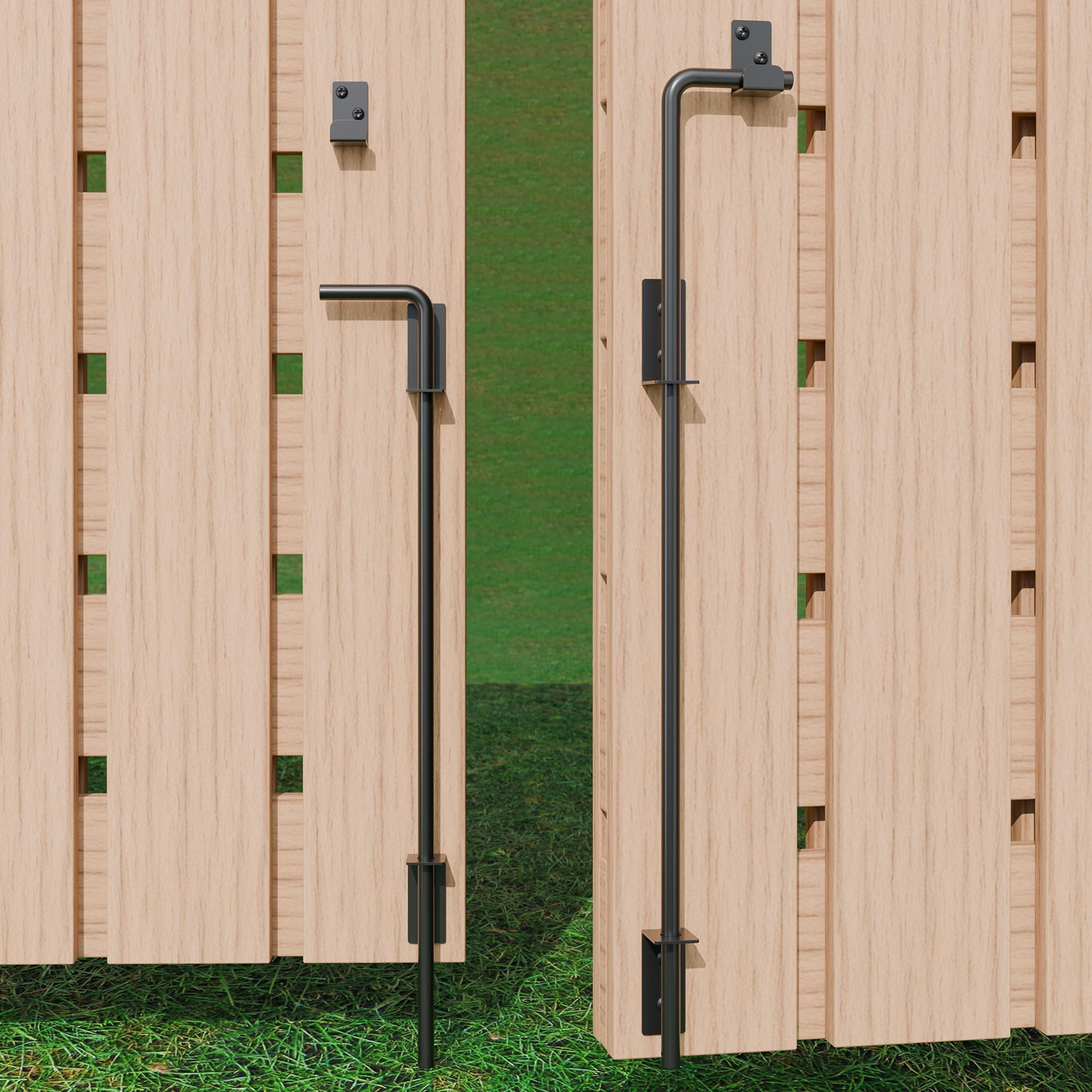36" Heavy Duty Cane Bolt Gate Drop Rod with Black Finish-Steel Gate Ground Latch Designed for Wood Metal Vinyl Gates or Double Doors Fence Applications-2 Pack