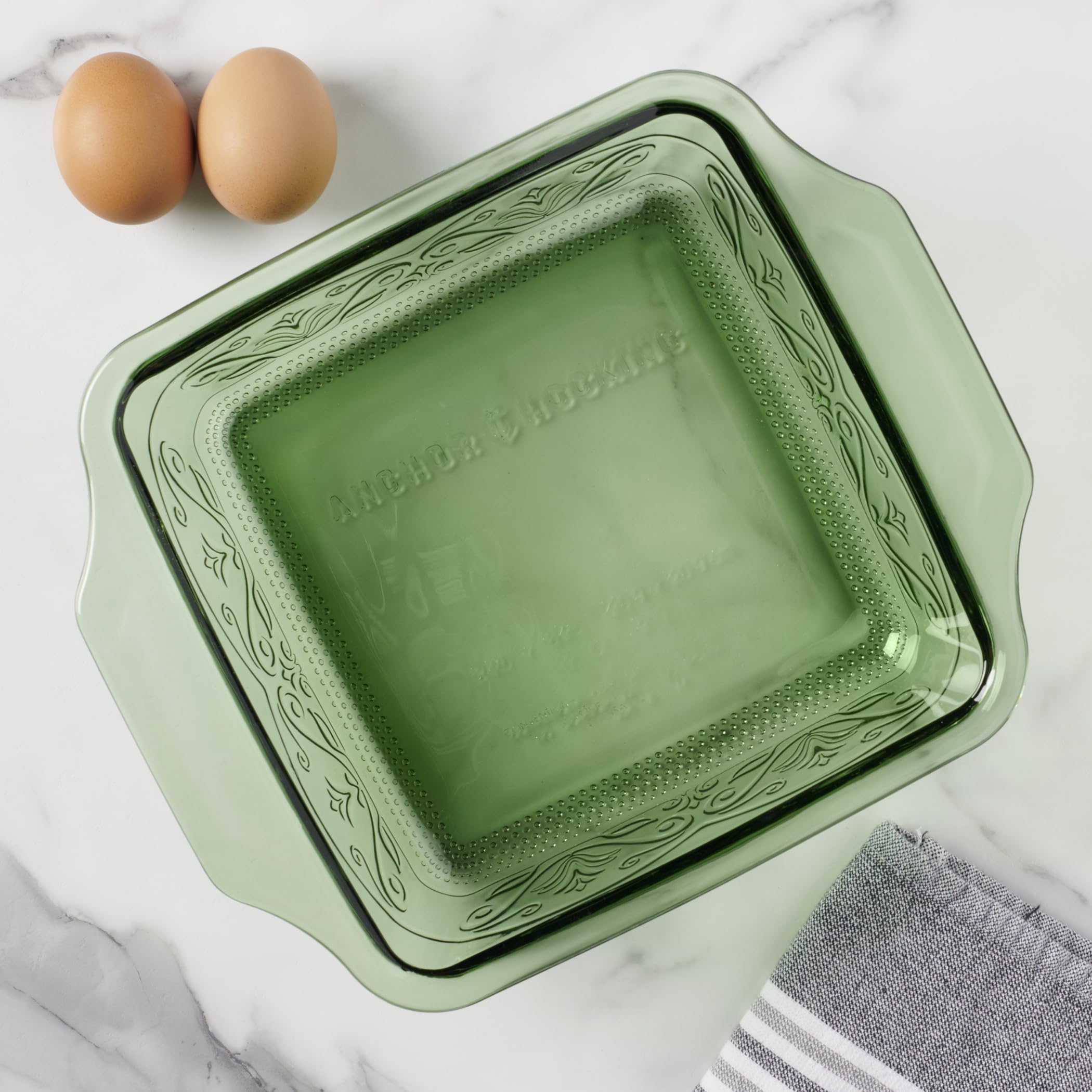 Anchor Hocking ディナープレートセット B Anchor Hocking Fern Green Laurel Embossed Bakeware Set (2-Piece, 3