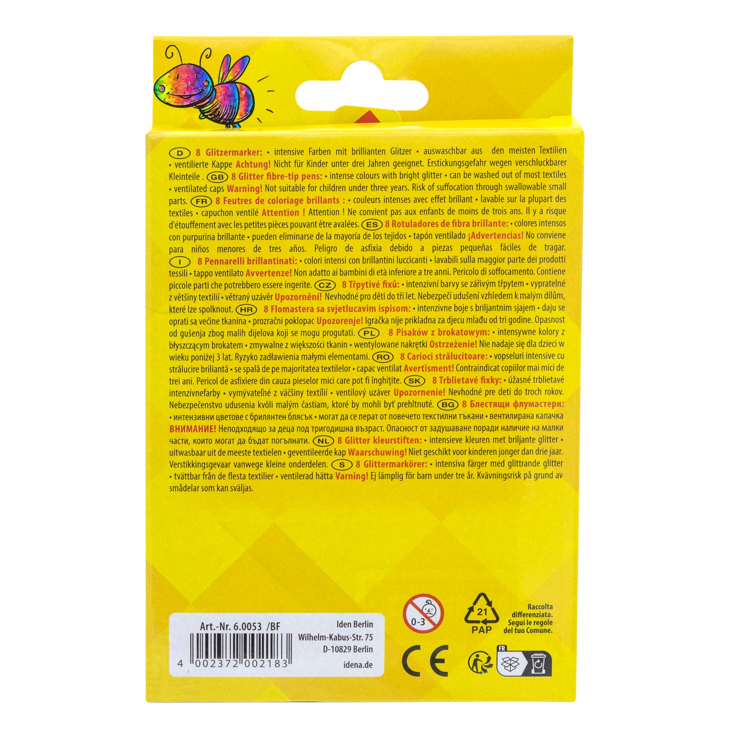 Idena 60053 - Markery brokatowe, opakowanie 8 sztuk, w różnych kolorach