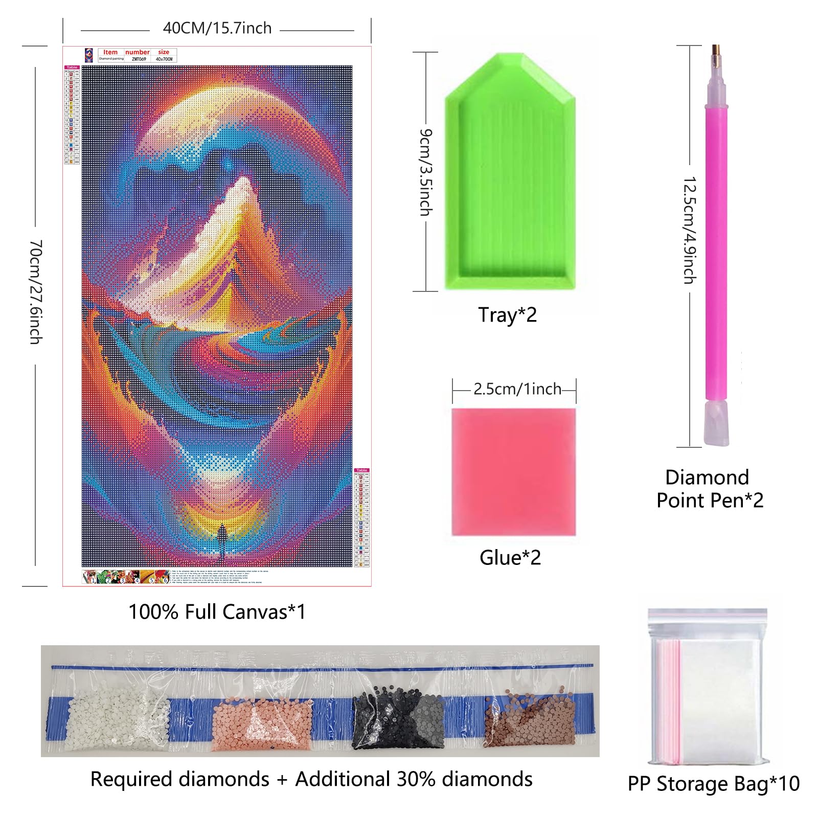 ZHUMUTO Diamond Painting Adulte Grand Format,Peinture Diamant XXL 40x70cm Plume C,Broderie Diamant Painting Kit Complet Adulte Grand Format,Grande Taille Pour La Décoration