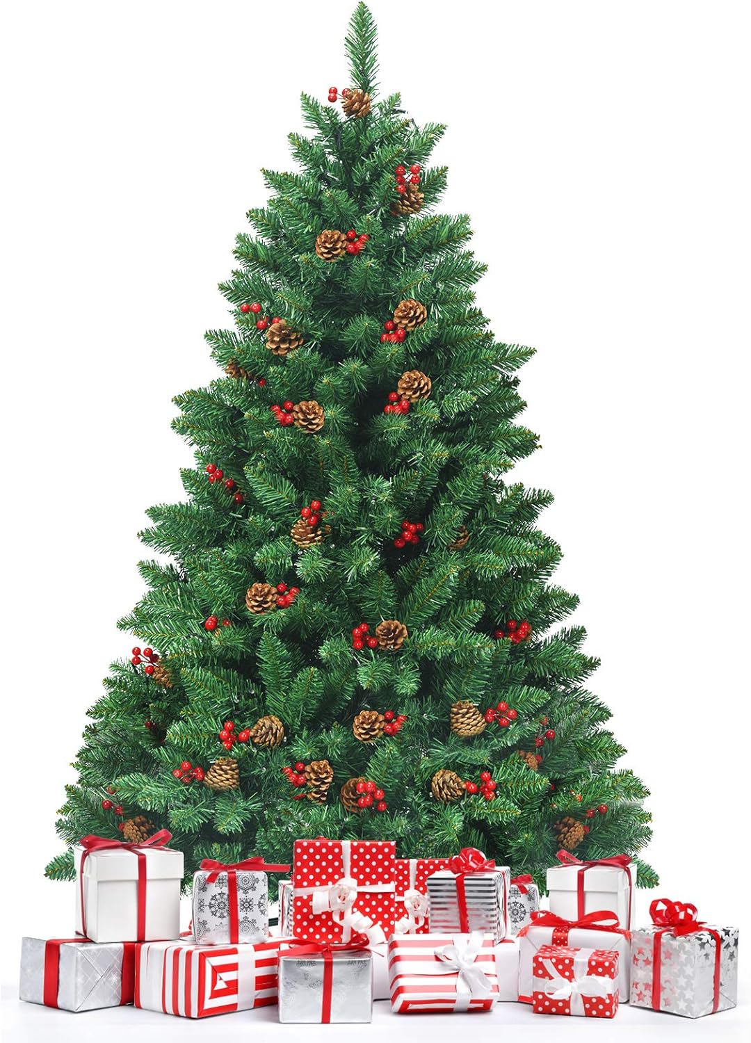 GOPLUS Künstlicher Weihnachtsbaum mit LED-Licht/Tannenzapfen/roten 