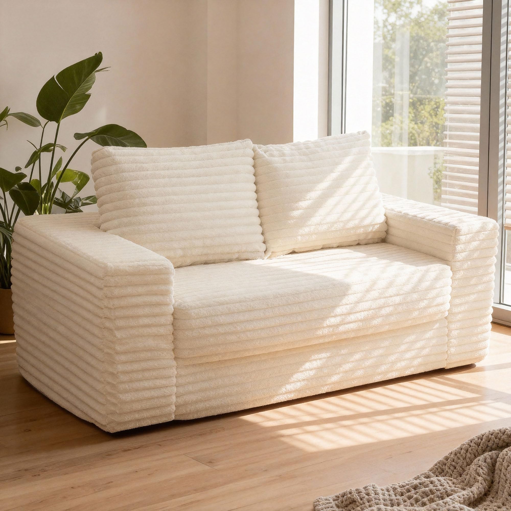 HABUTWAY 62" Boneless Couch,3-in-1 Convertible Folding Sofa Bed,Beige