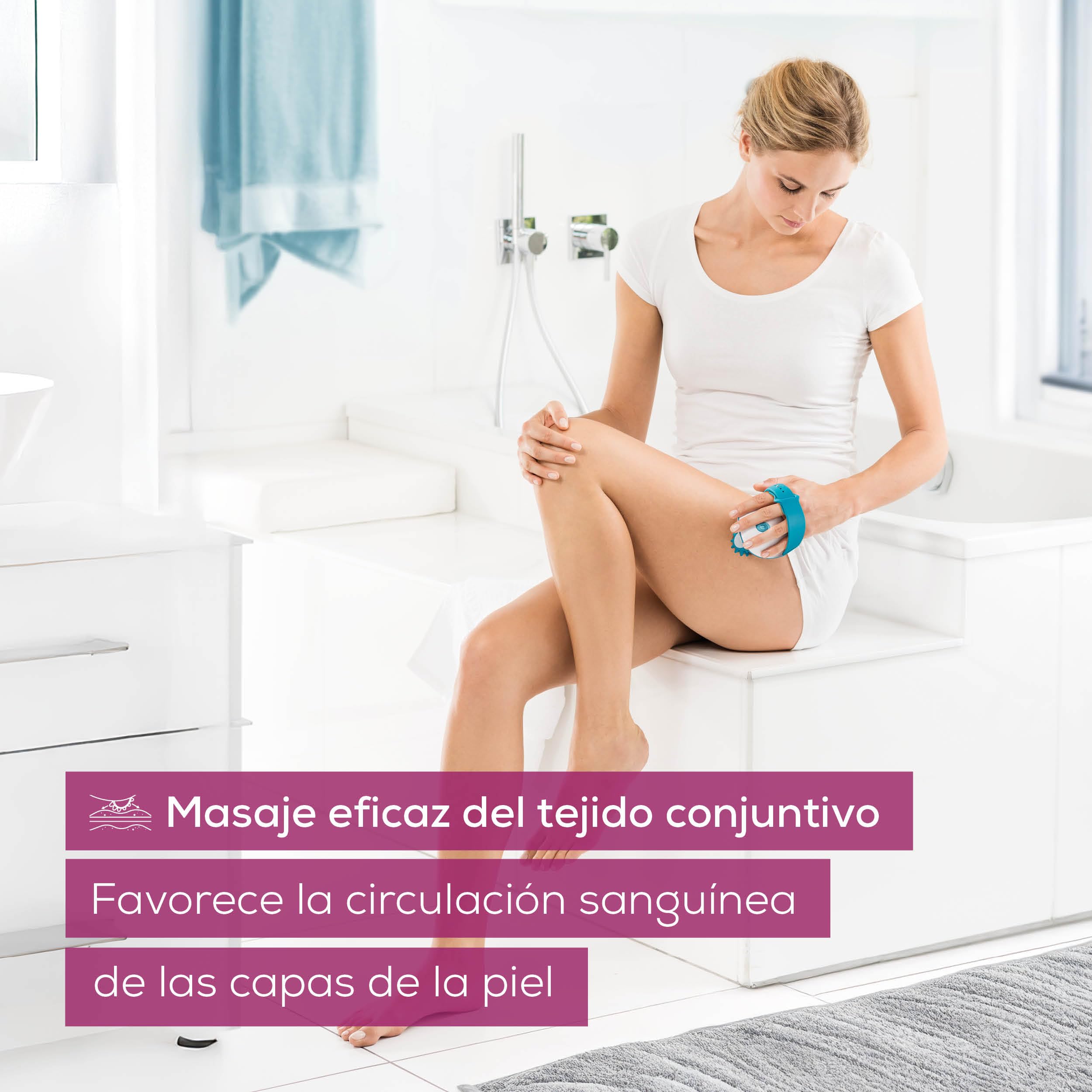 Beurer CM 51 Aparato de masaje anticelulítico para una piel más tersa, masaje eficaz del tejido conectivo, rodillo de masaje eléctrico con 2 niveles de intensidad y mango ajustable, diseño ergonómico