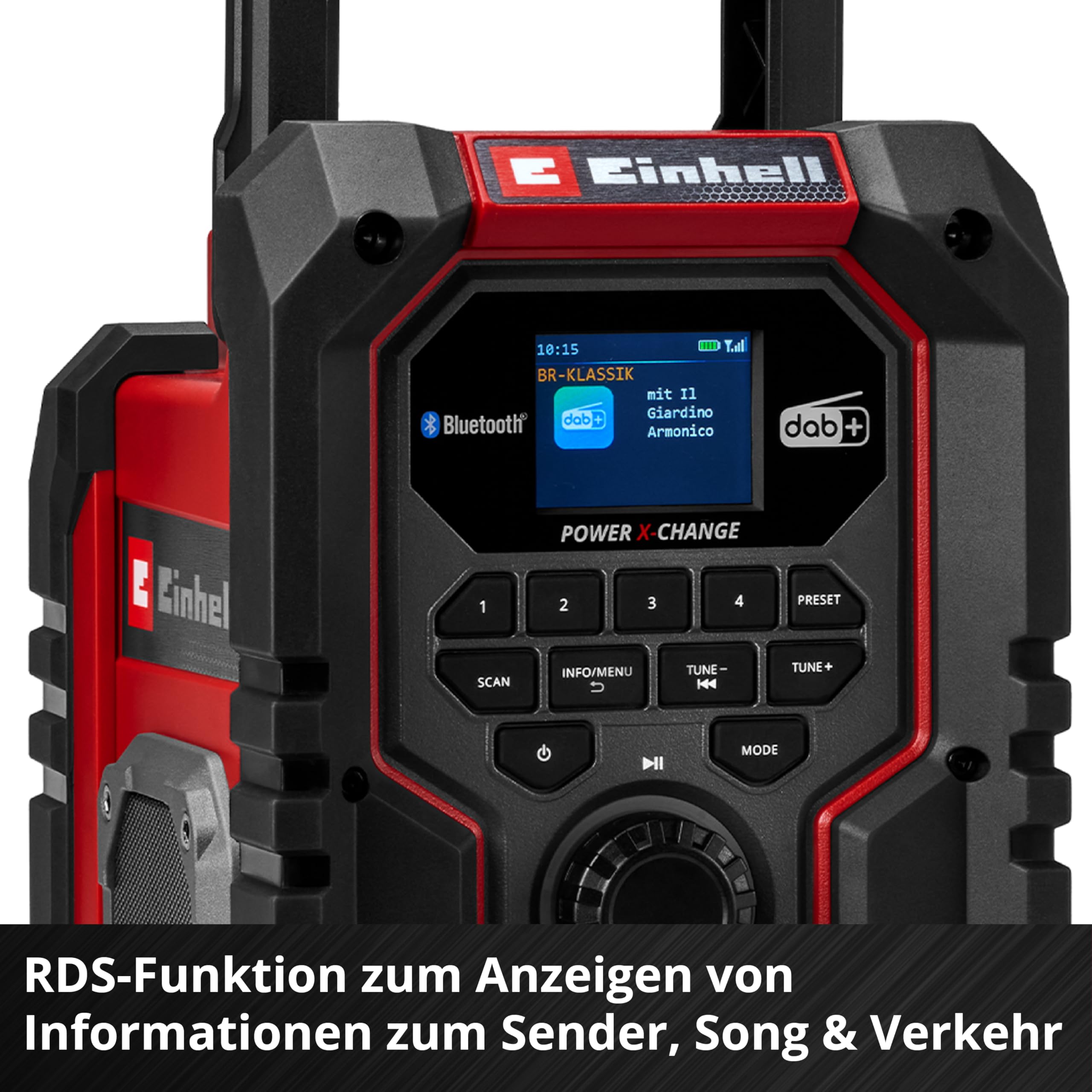 Einhell Akku-Baustellenradio TE-CR 18 Li DAB+/FM/BT - Solo Power X-Change (18 V, DAB+, FM, Bluetooth, AUX, USB, automatische Sendersuche, TFT-Farbdisplay, IP65, ohne Akku)