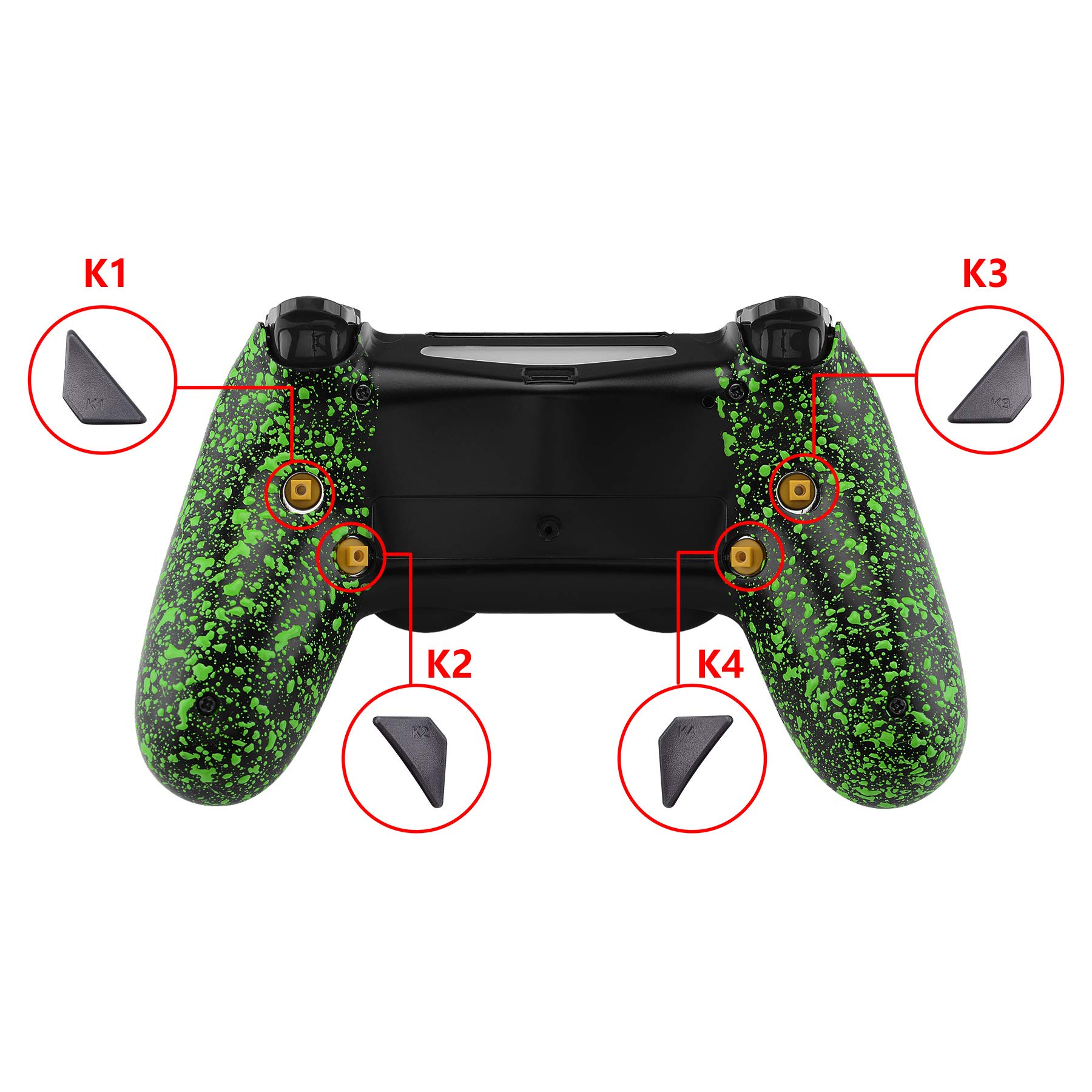 eXtremeRate Dawn Remap Kit für ps4 Controller, modifiziertes Rückgehäuse für ps4 Controller, mit 4 Rücktasten für Dawn Remap Kit für ps4 Controller JDM-040/050/055, Texturiertes Grün