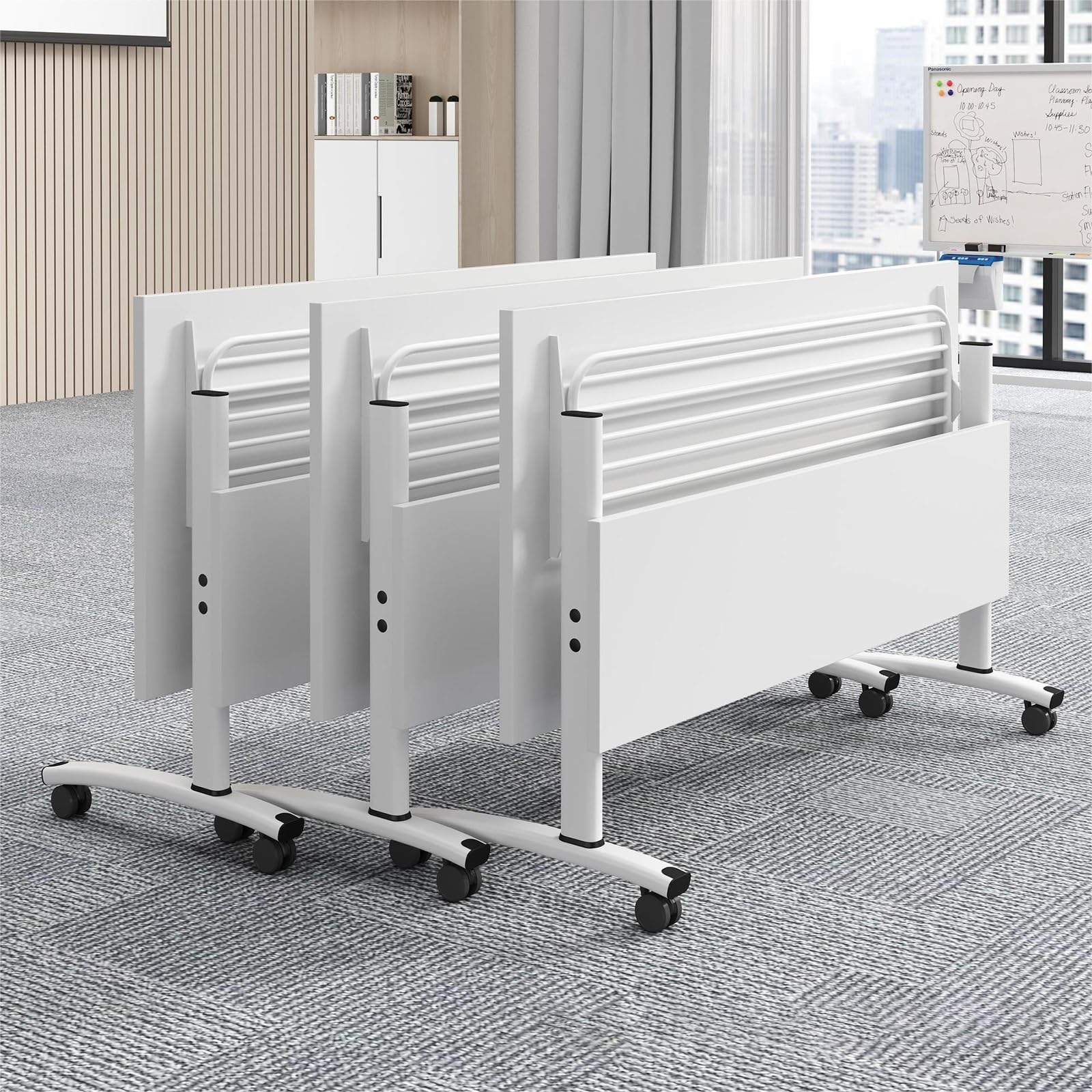 Klappbarer Konferenztisch, 3-teilig, modular, mit geräuschlosen Rollen – platzsparend, kompakt, 63 x 20 x 30 Zoll (ca. 160 x 51 x 76 cm).