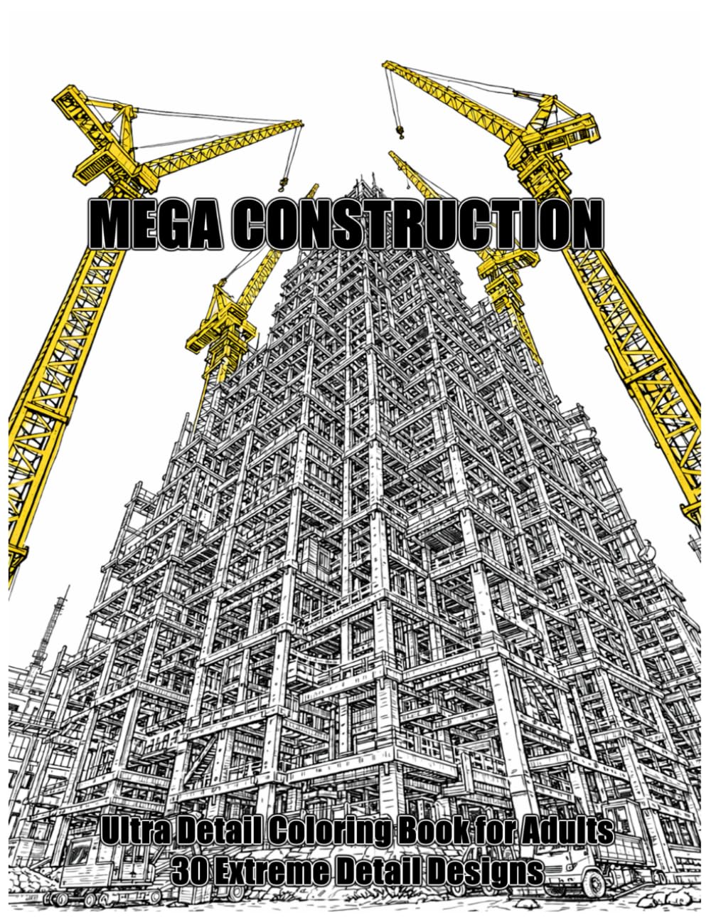 MEGA Construction Sites – Ultra Detailed Coloring Book for Adults: 30 Ultra Detailed Mega Construction Site Designs | Cranes, Tunnels, Skyscrapers, ... Stress Relief Coloring Book for Adults